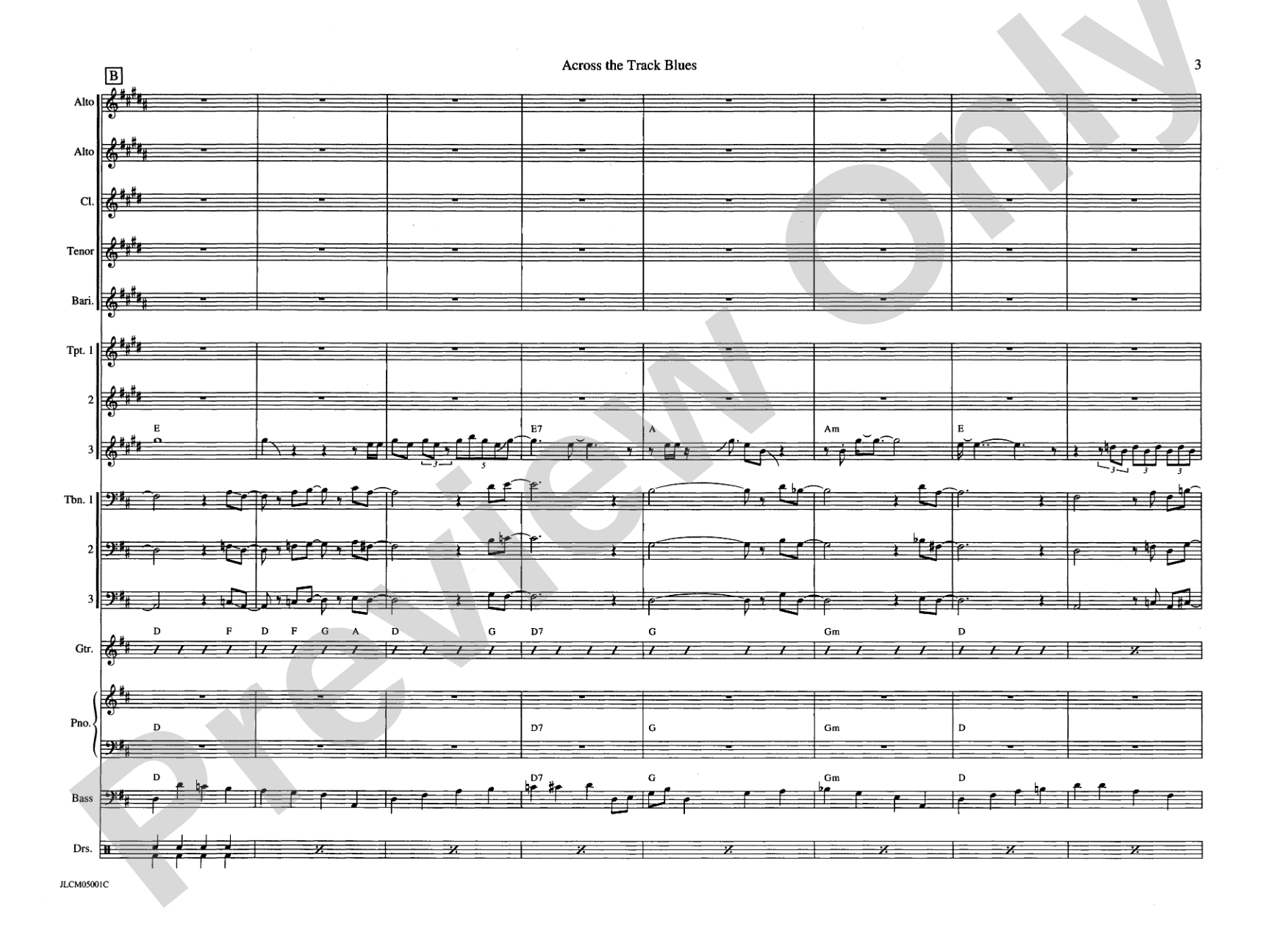 Across the Track Blues: Jazz Ensemble Conductor Score & Parts
