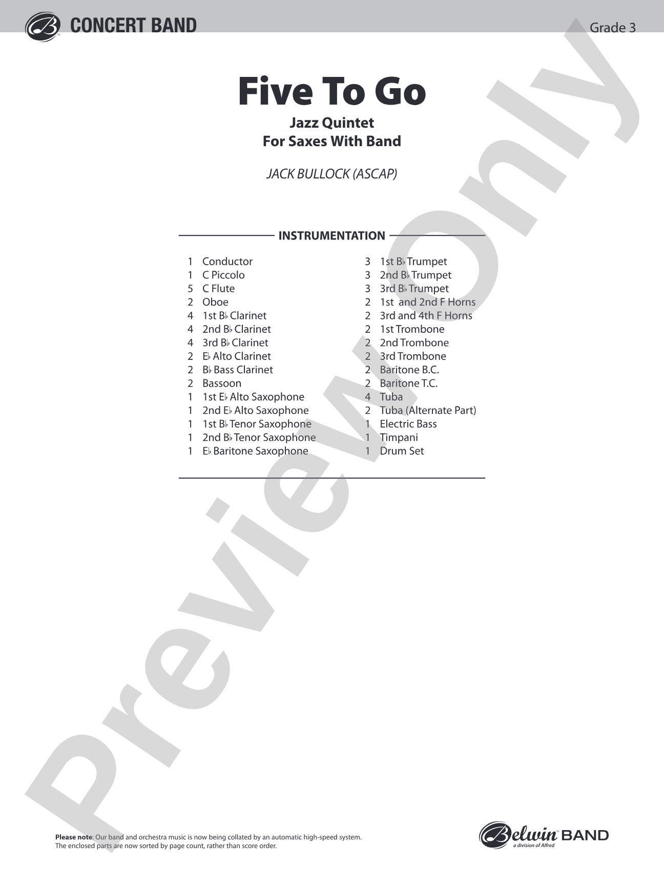 Five to Go: Concert Band Conductor Score & Parts