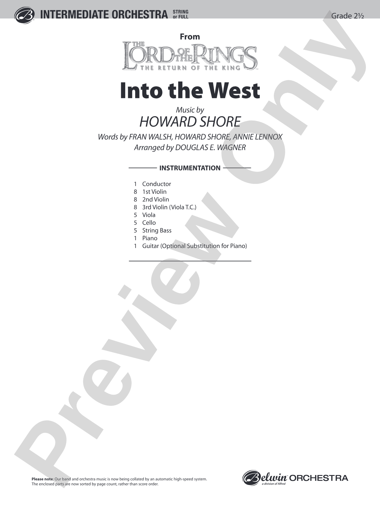 Into the West (from The Lord of the Rings: The Return of the King): String Orchestra Conductor Score & Parts