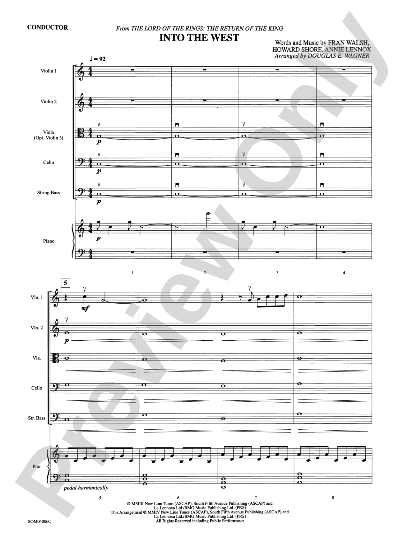 Into the West (from The Lord of the Rings: The Return of the King): String Orchestra Conductor Score & Parts