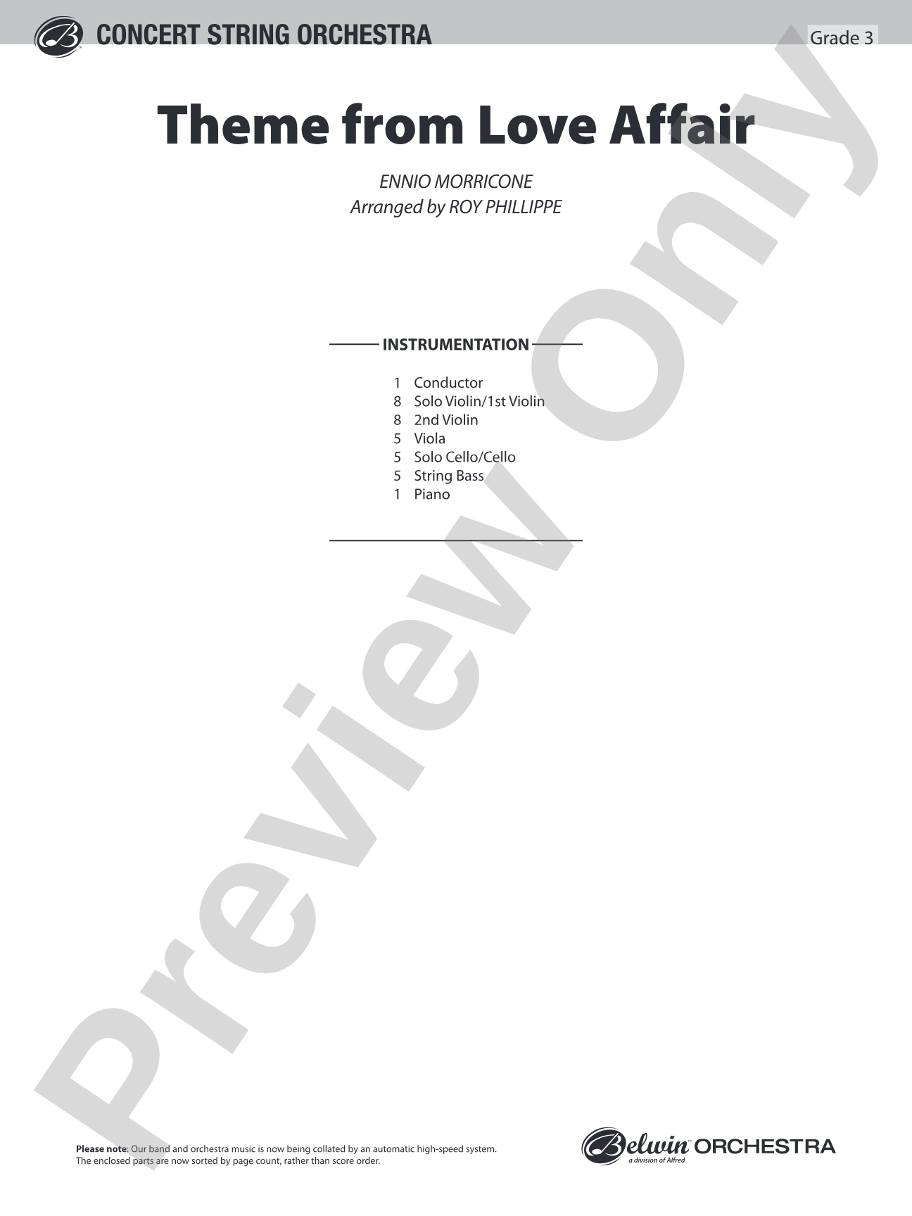 Love Affair, Theme from: String Orchestra Conductor Score & Parts