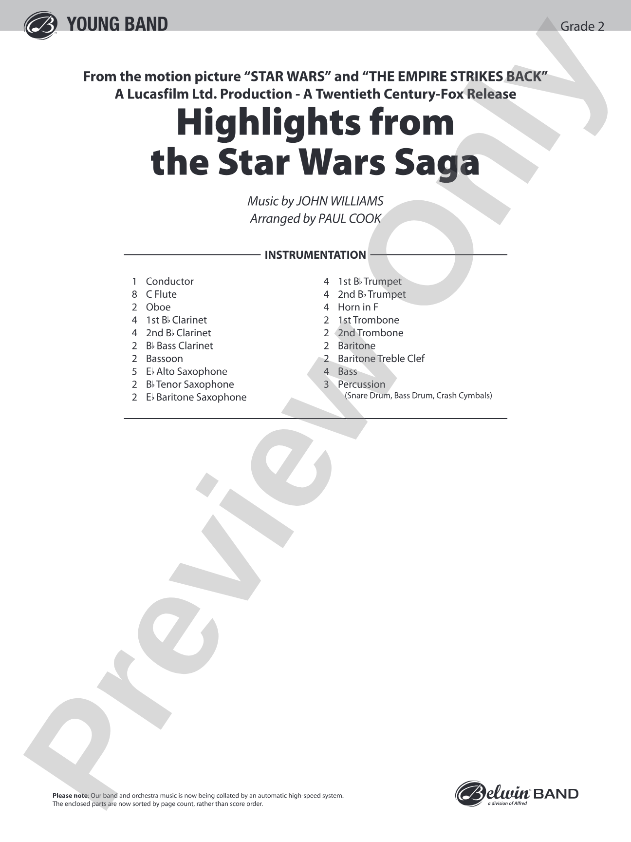Star Wars® Saga, Highlights from the: Concert Band Conductor Score & Parts