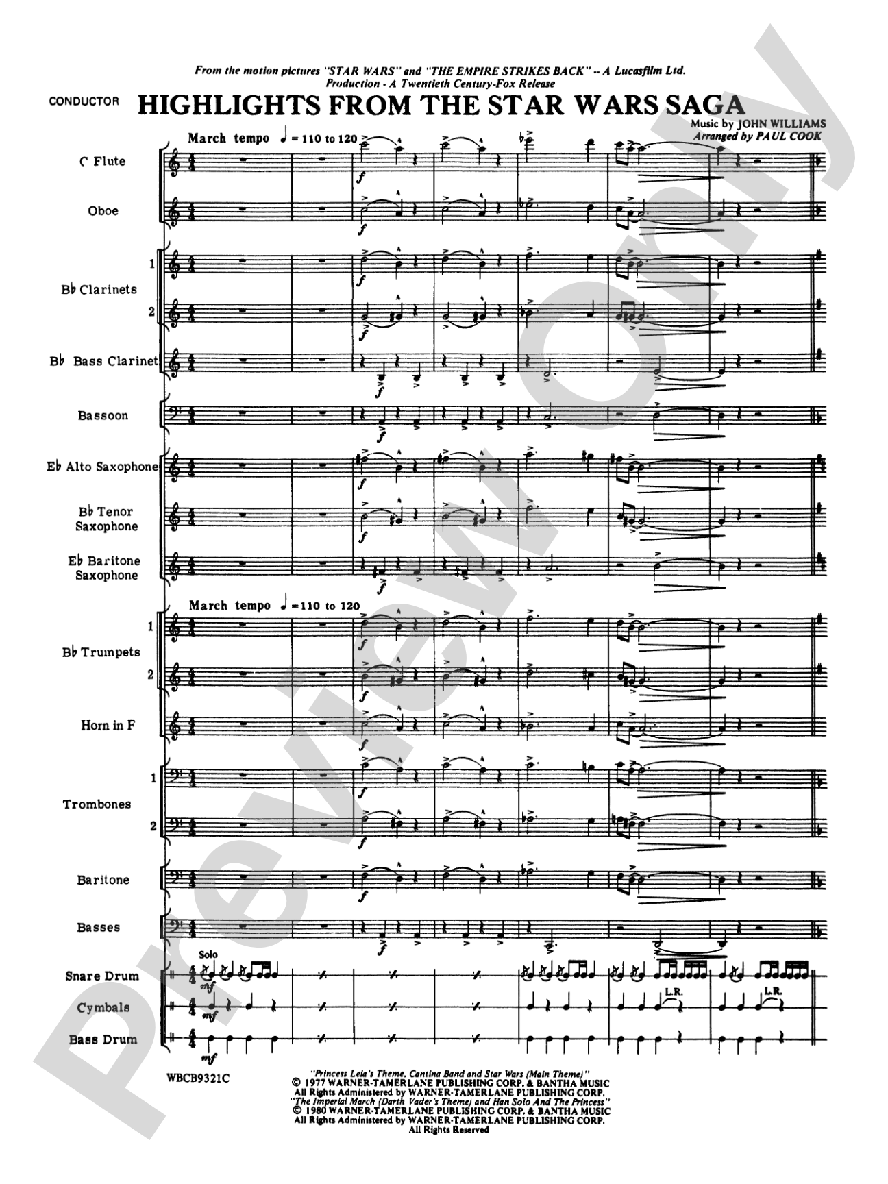 Star Wars® Saga, Highlights from the: Concert Band Conductor Score & Parts