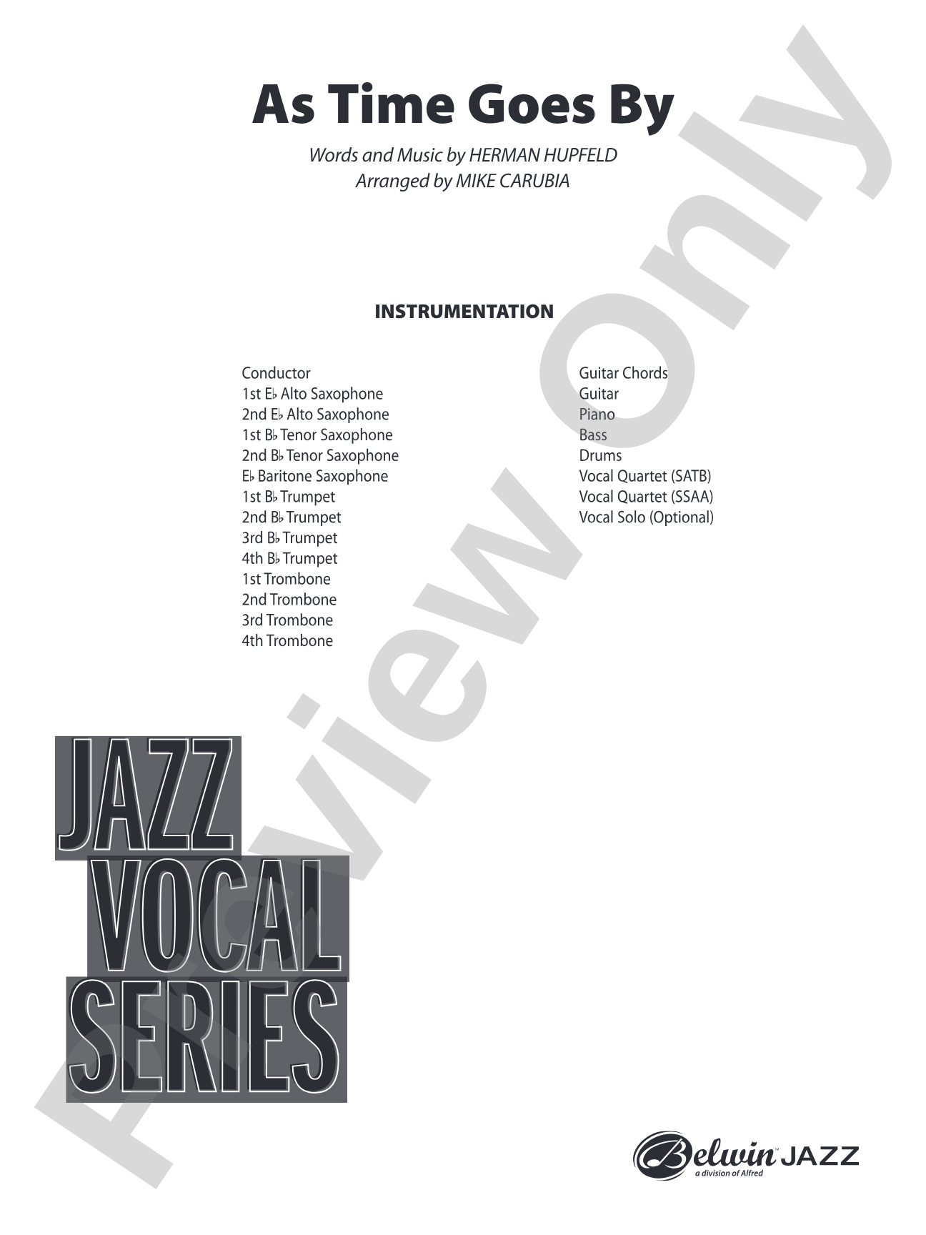 As Time Goes By: Vocal Solo with Jazz Ensemble Conductor Score & Parts