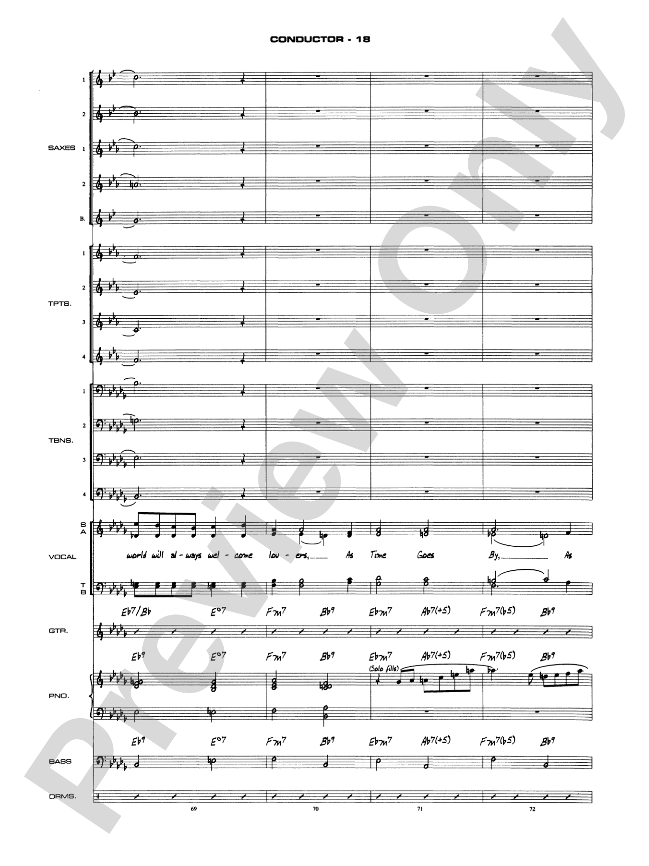 As Time Goes By: Vocal Solo with Jazz Ensemble Conductor Score & Parts