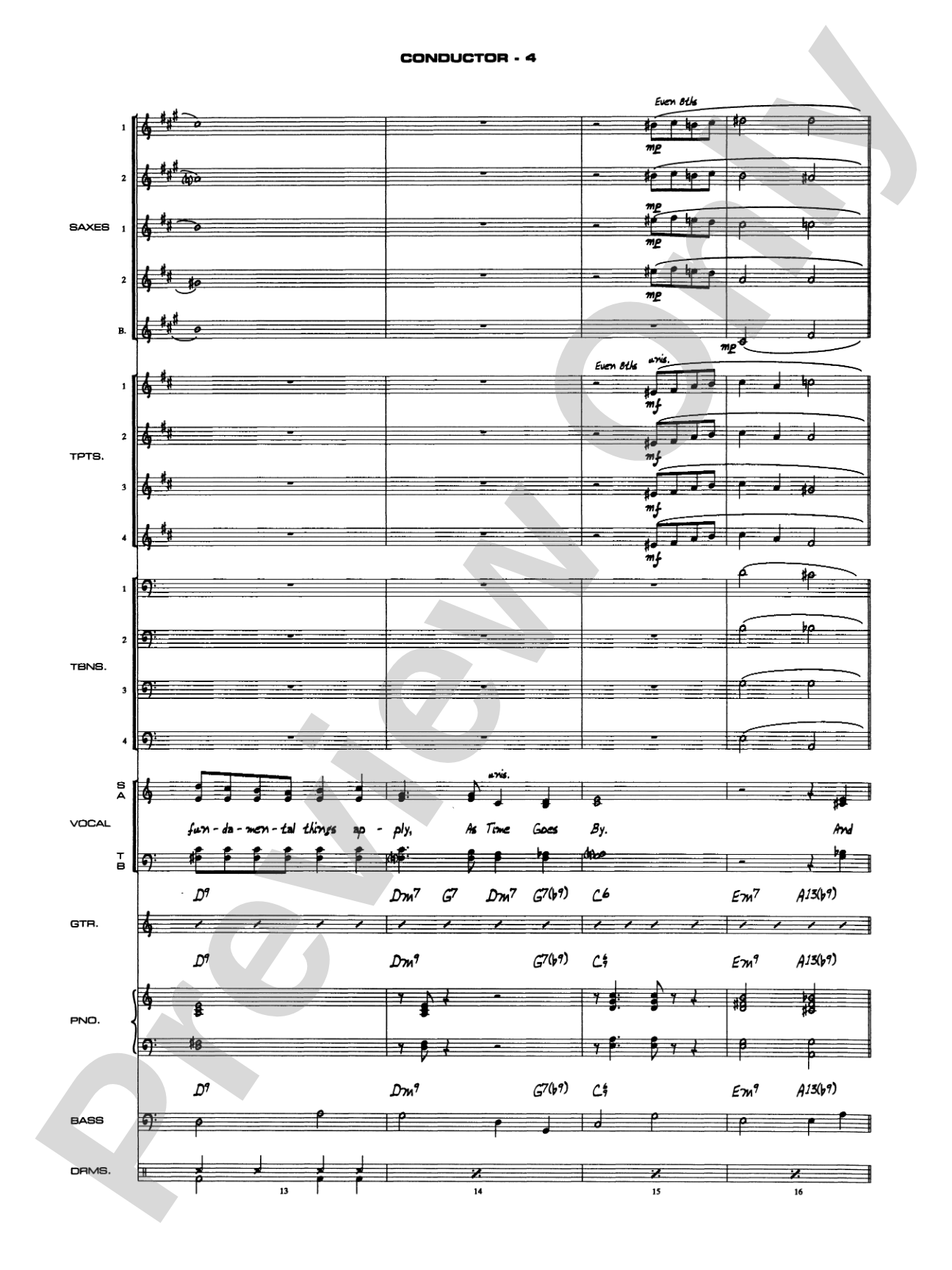 As Time Goes By: Vocal Solo with Jazz Ensemble Conductor Score & Parts