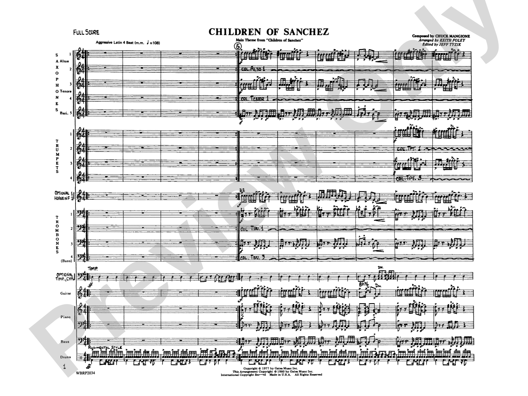 Children of Sanchez: Jazz Ensemble Conductor Score & Parts