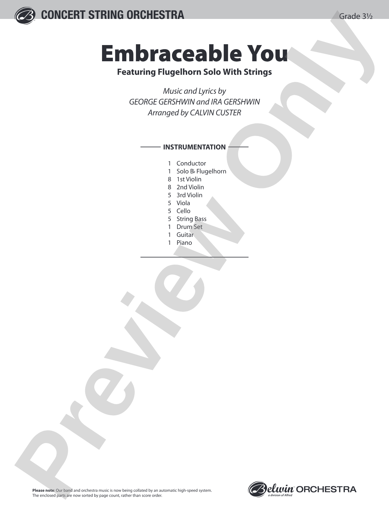 Embraceable You (featuring Flugelhorn Solo with Strings): String Orchestra Conductor Score & Parts