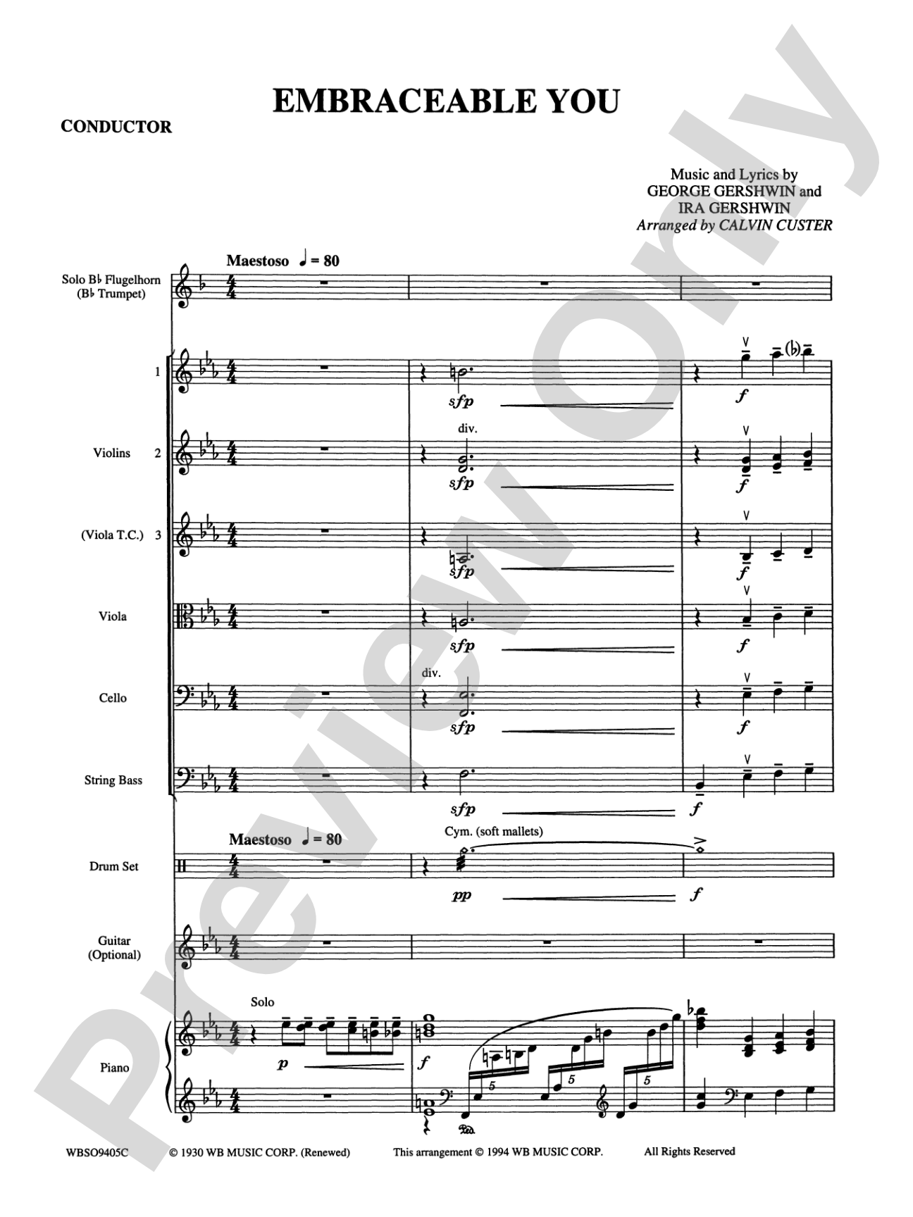 Embraceable You (featuring Flugelhorn Solo with Strings): String Orchestra Conductor Score & Parts