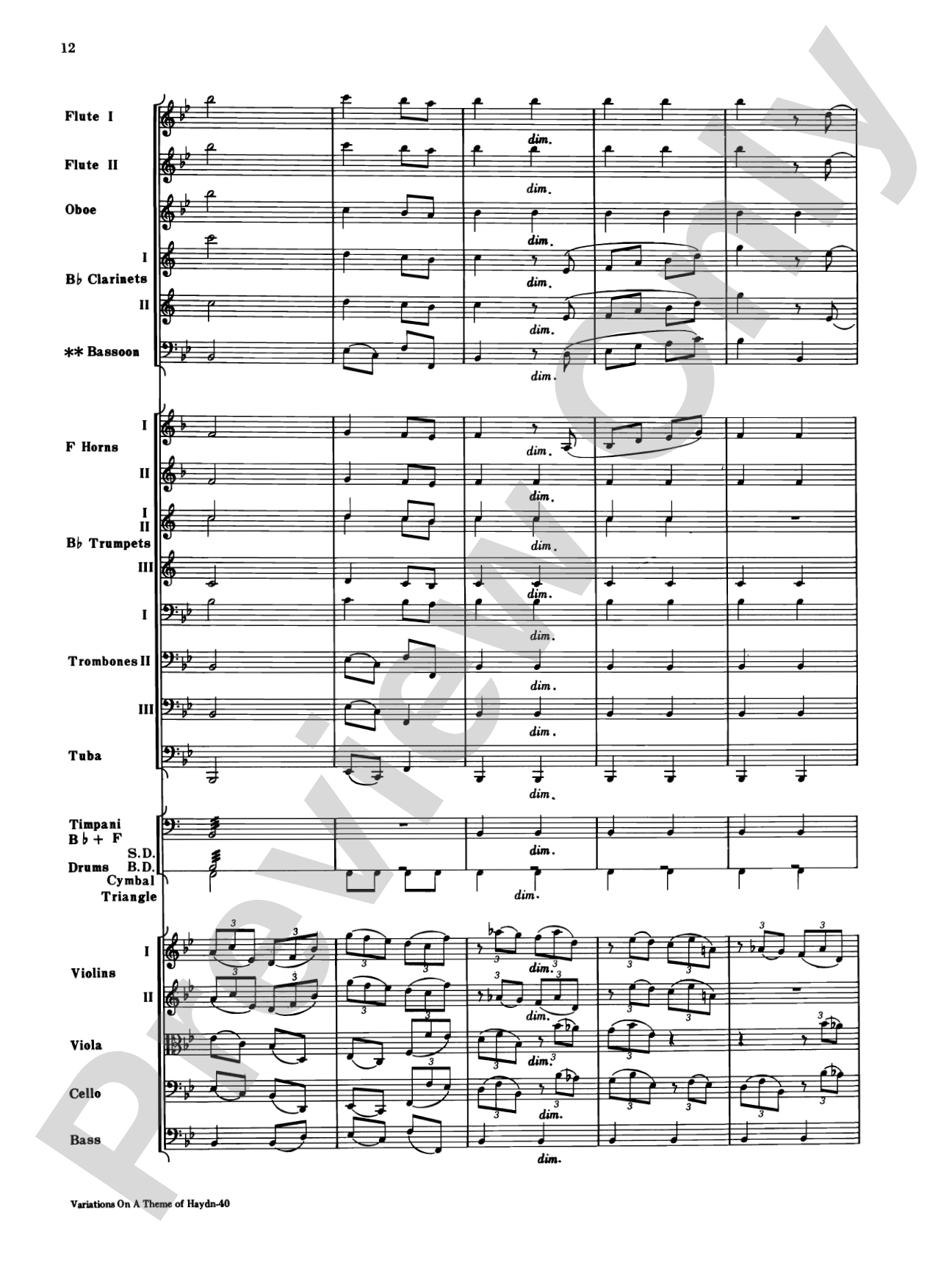 Variations on a Theme of Haydn: Full Orchestra Conductor Score & Parts