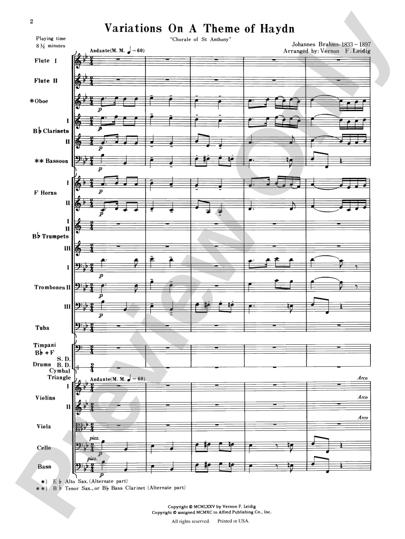 Variations on a Theme of Haydn: Full Orchestra Conductor Score & Parts