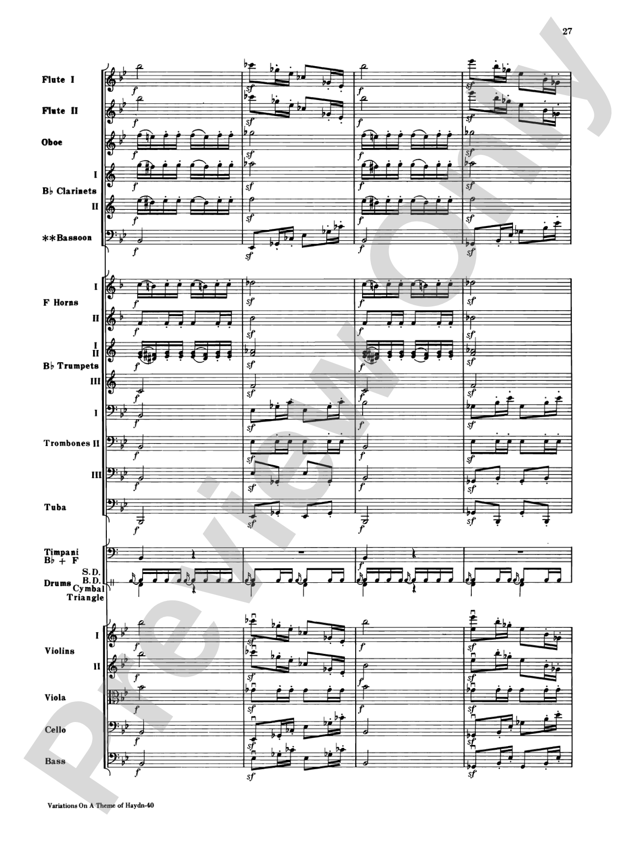 Variations on a Theme of Haydn: Full Orchestra Conductor Score & Parts