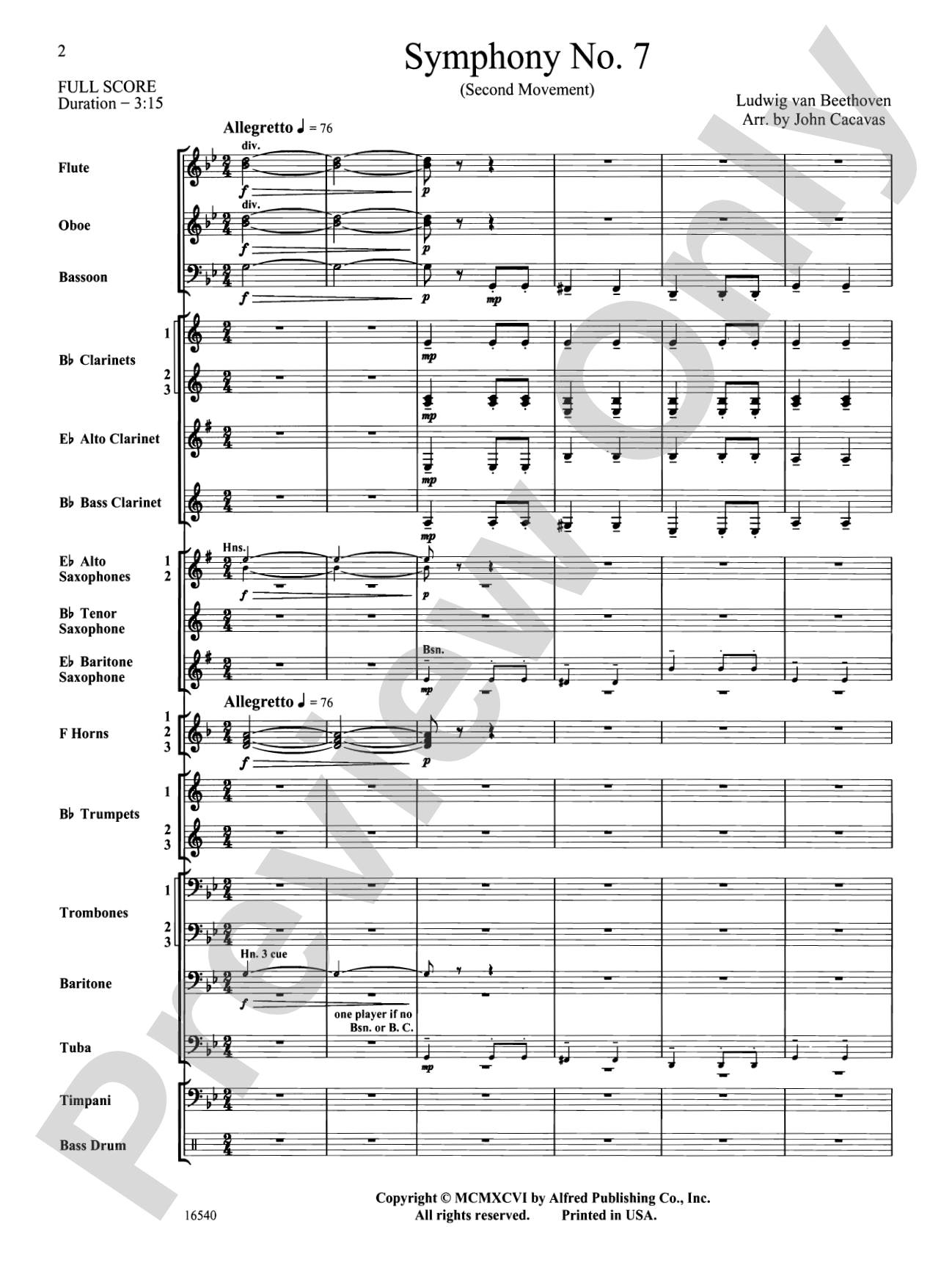 Symphony No. 7 (Second Movement): Concert Band Conductor Score & Parts