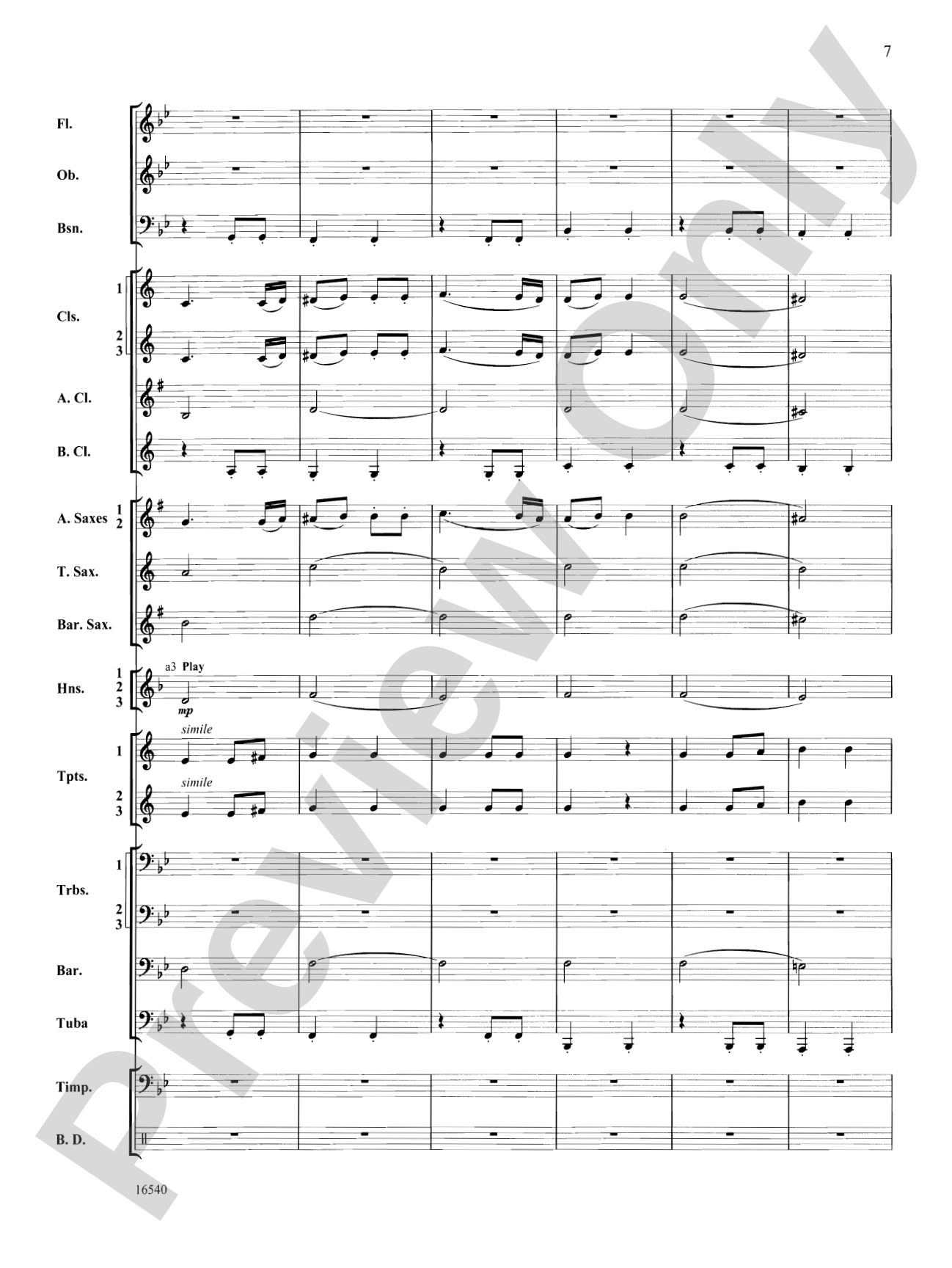 Symphony No. 7 (Second Movement): Concert Band Conductor Score & Parts