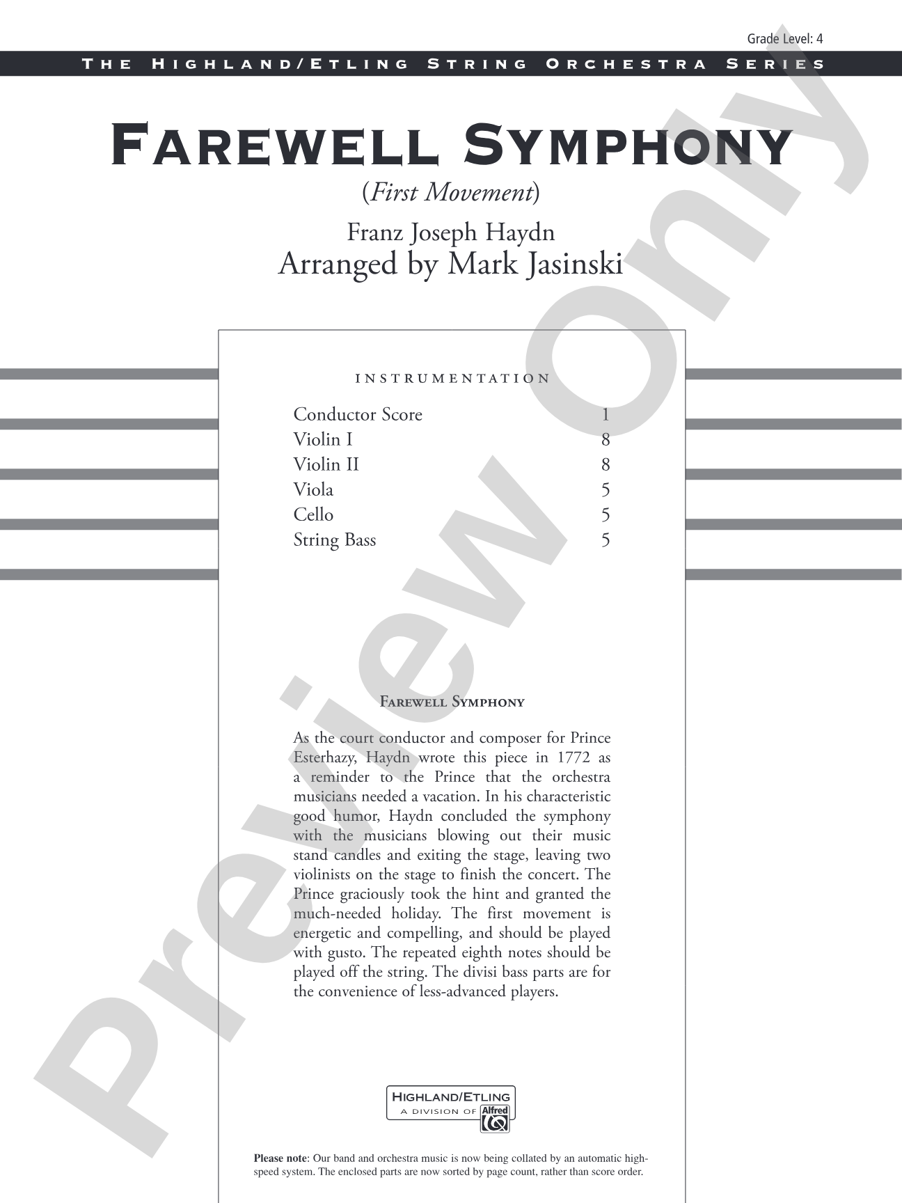 Farewell Symphony, 1st Movement: String Orchestra Conductor Score & Parts