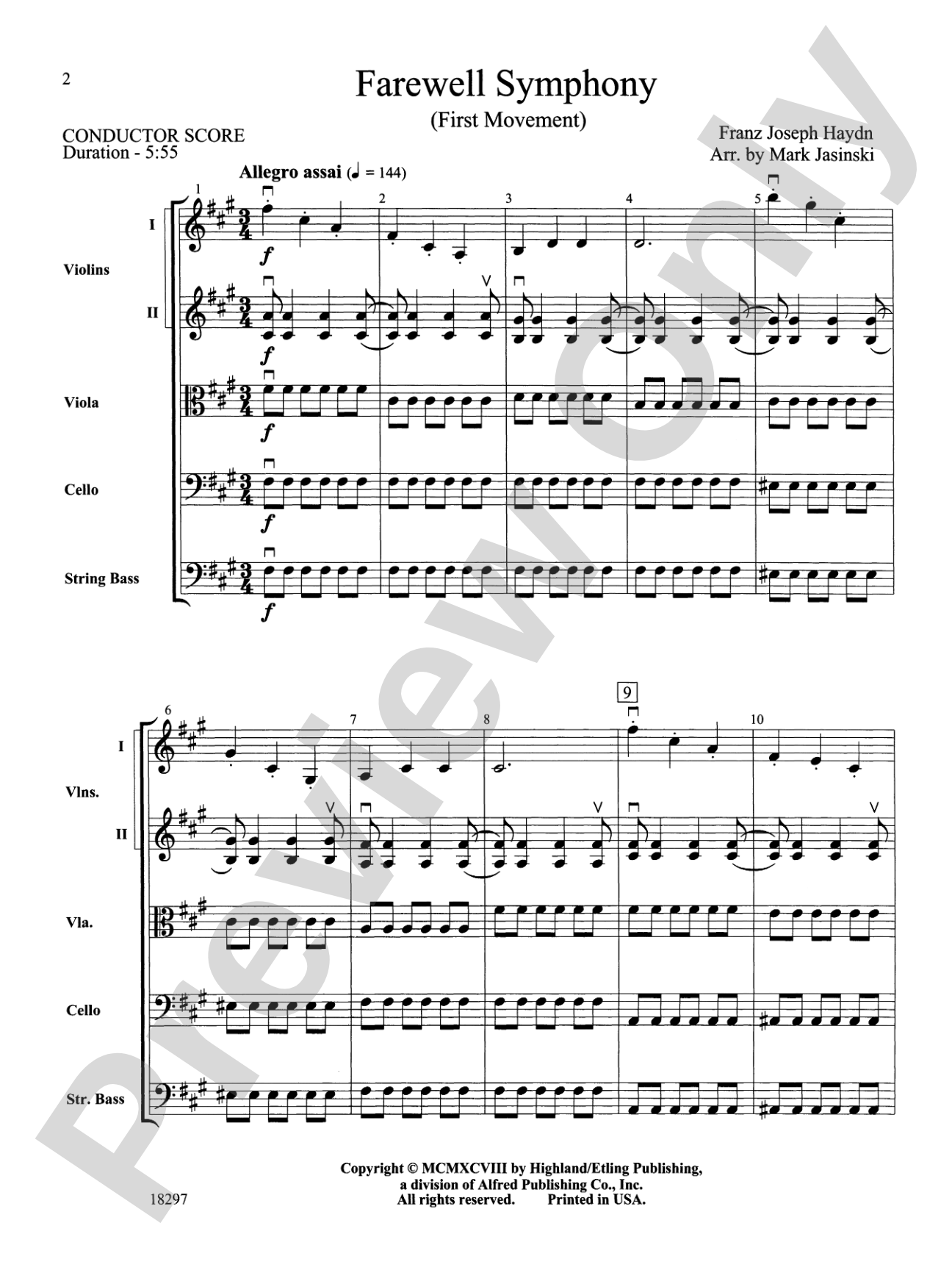 Farewell Symphony, 1st Movement: String Orchestra Conductor Score & Parts