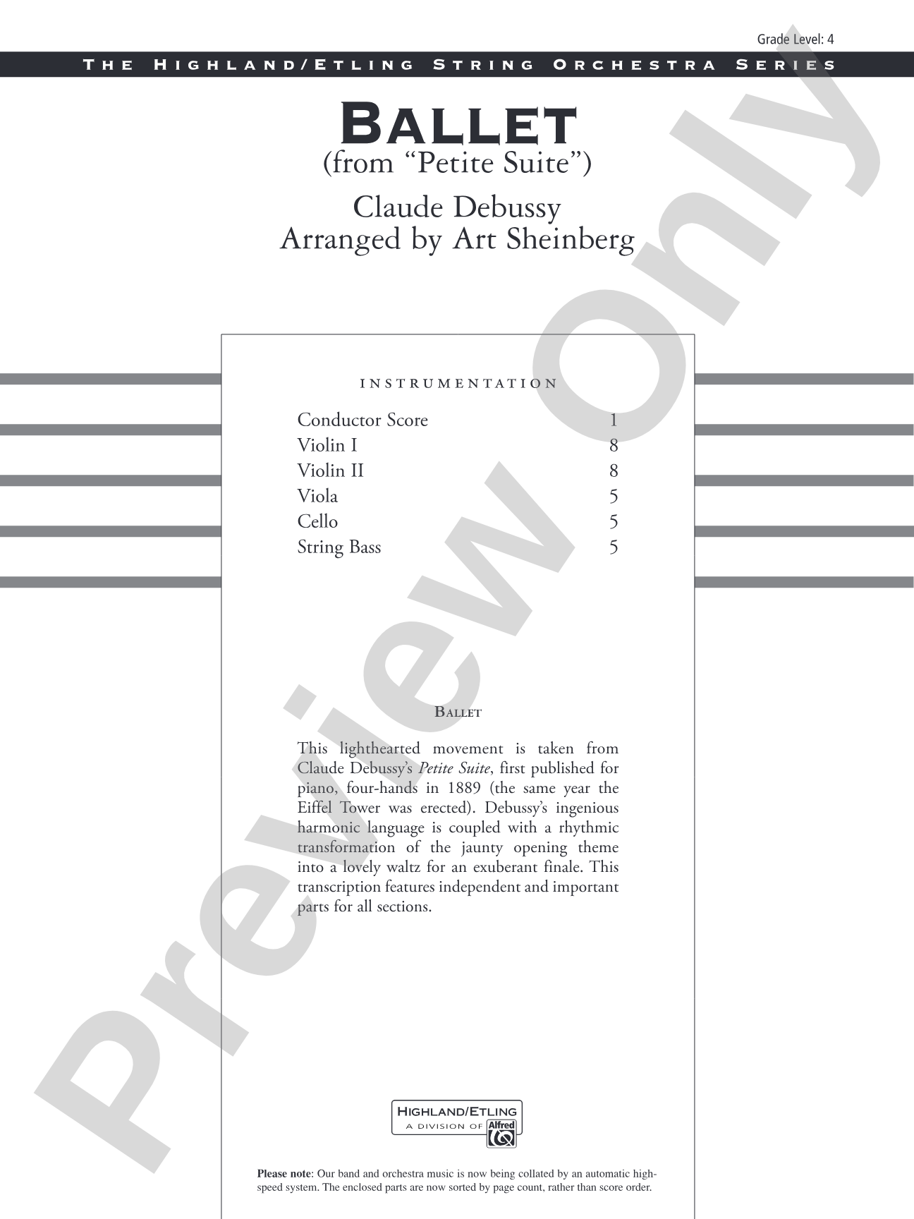 Ballet from Petite Suite: String Orchestra Conductor Score & Parts