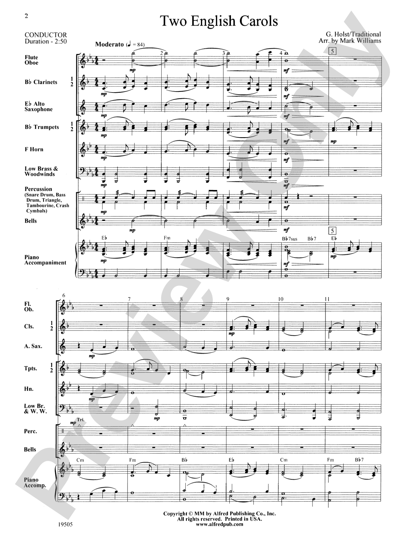 Two English Carols: Concert Band Conductor Score & Parts