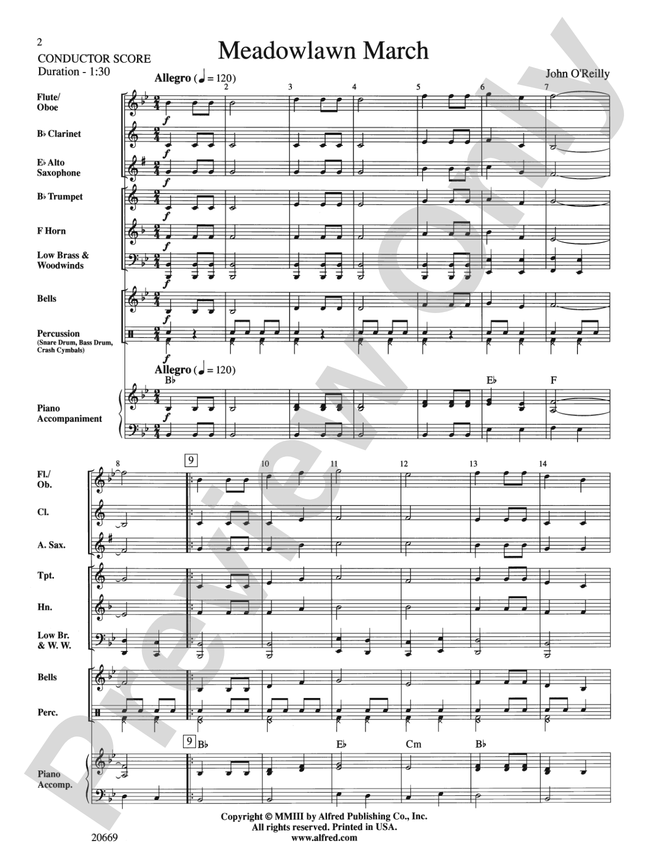 Meadowlawn March: Concert Band Conductor Score & Parts