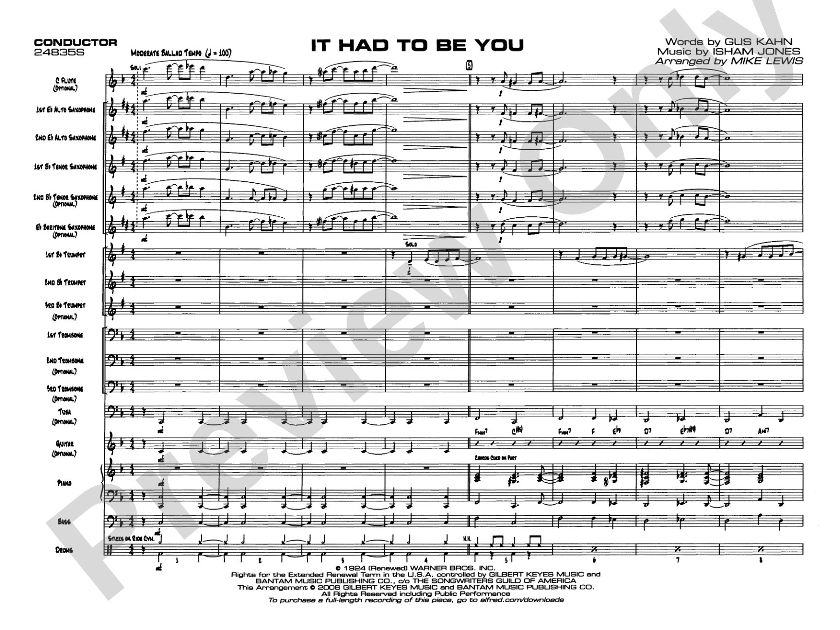 It Had to Be You: Jazz Ensemble Conductor Score & Parts