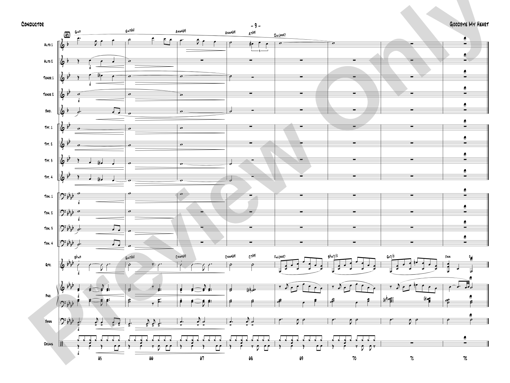 Goodbye My Heart: Jazz Ensemble Conductor Score & Parts
