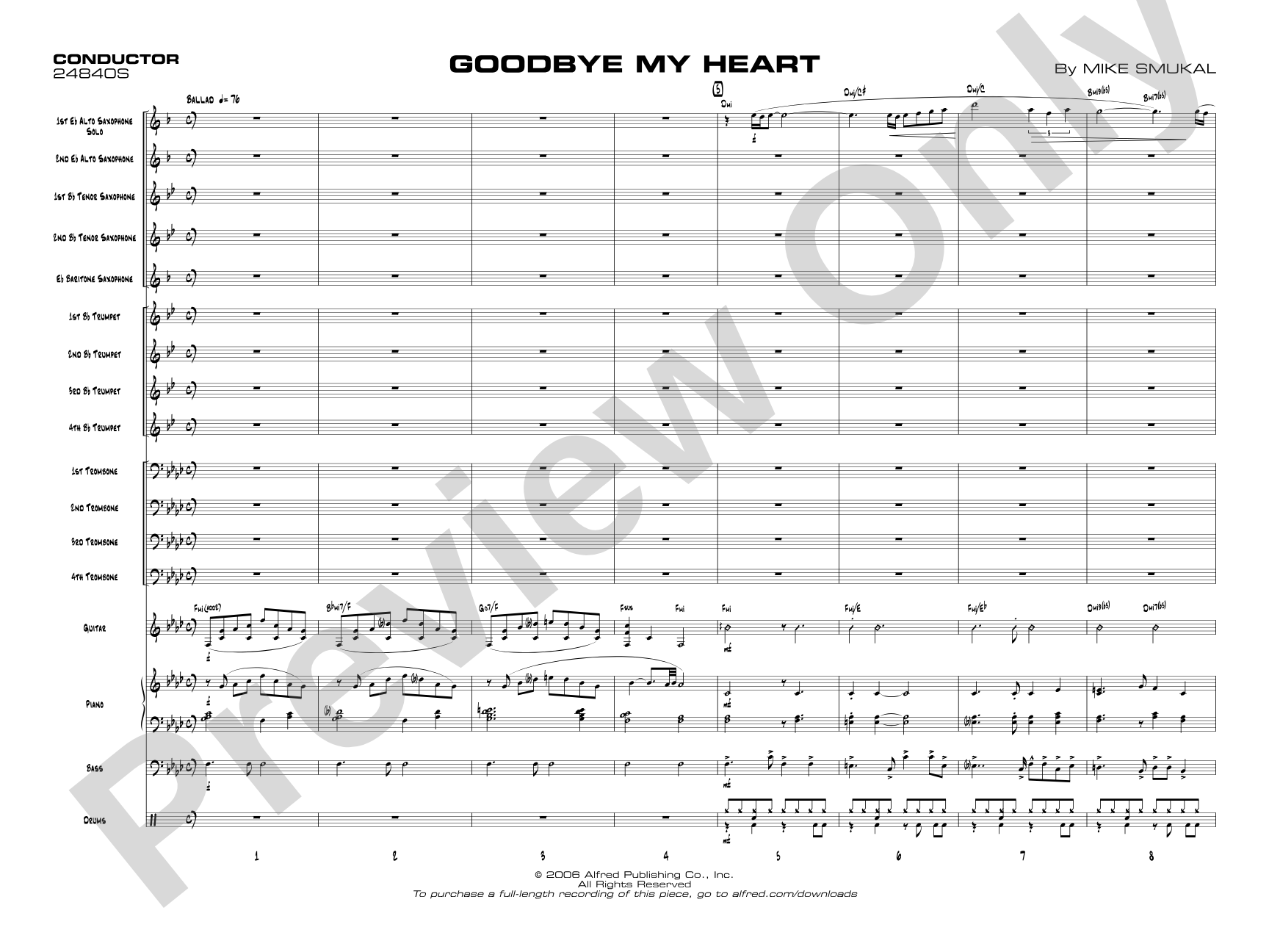 Goodbye My Heart: Jazz Ensemble Conductor Score & Parts