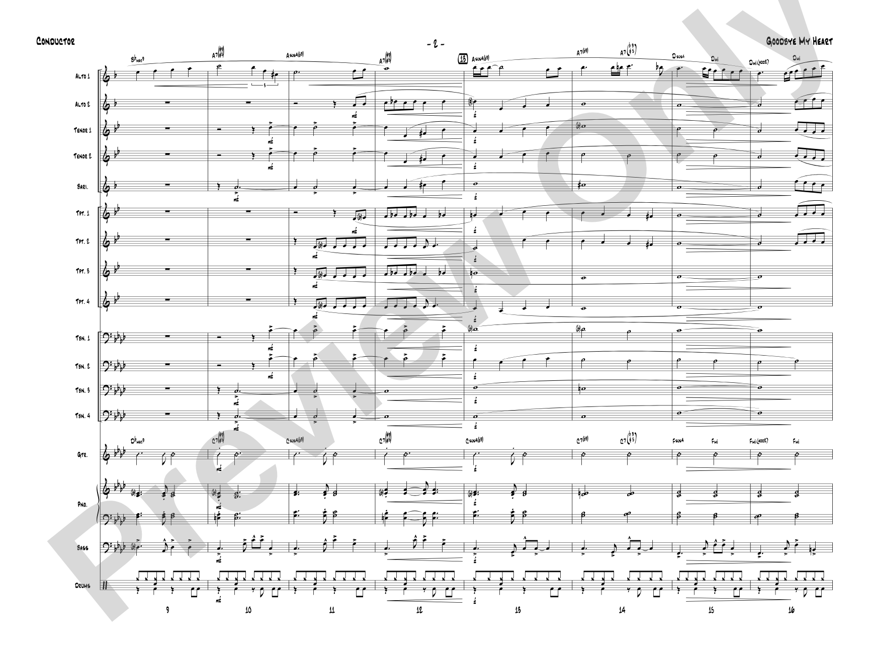 Goodbye My Heart: Jazz Ensemble Conductor Score & Parts