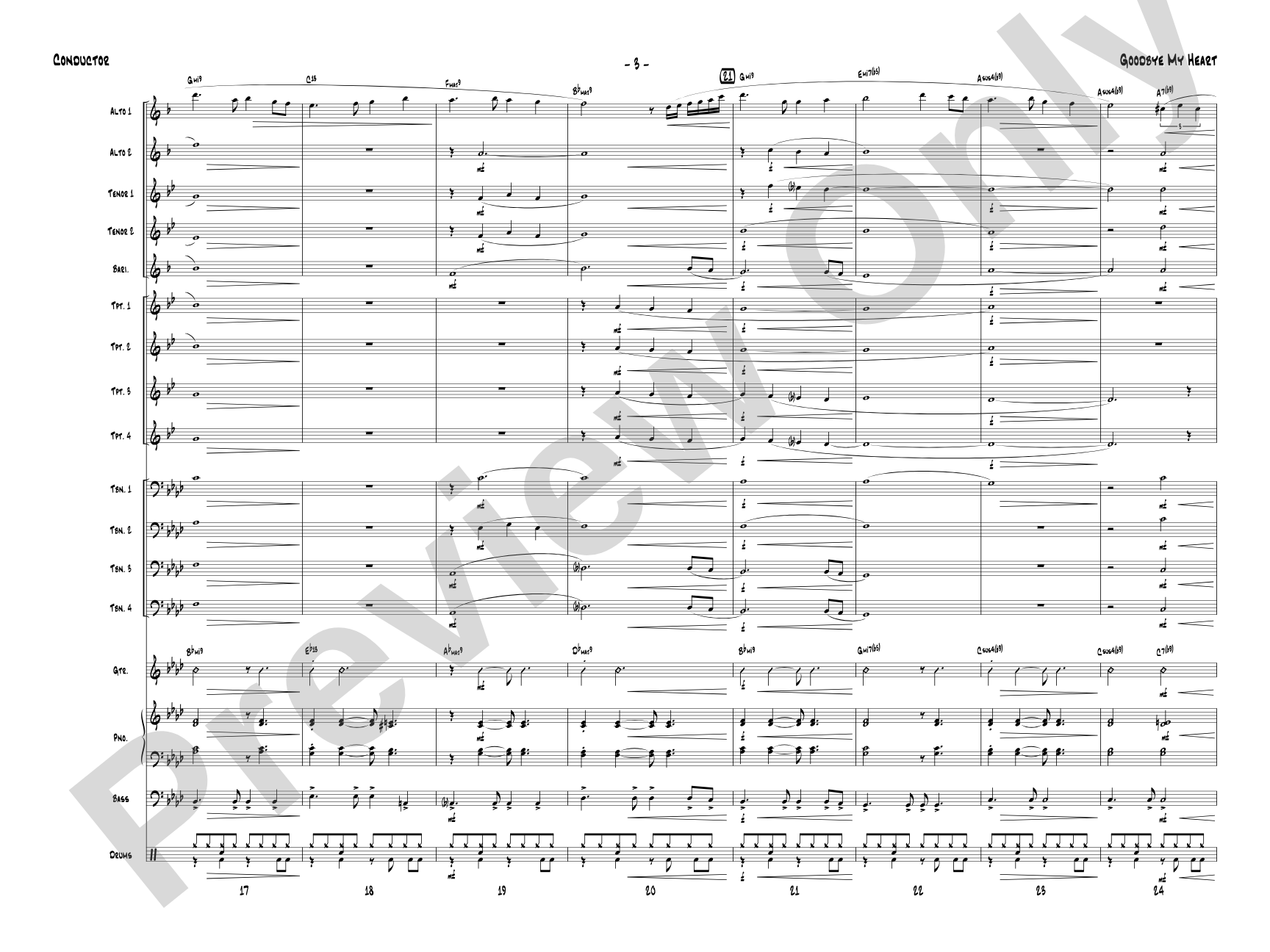 Goodbye My Heart: Jazz Ensemble Conductor Score & Parts