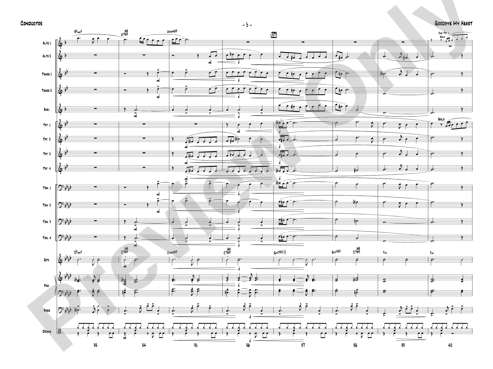 Goodbye My Heart: Jazz Ensemble Conductor Score & Parts