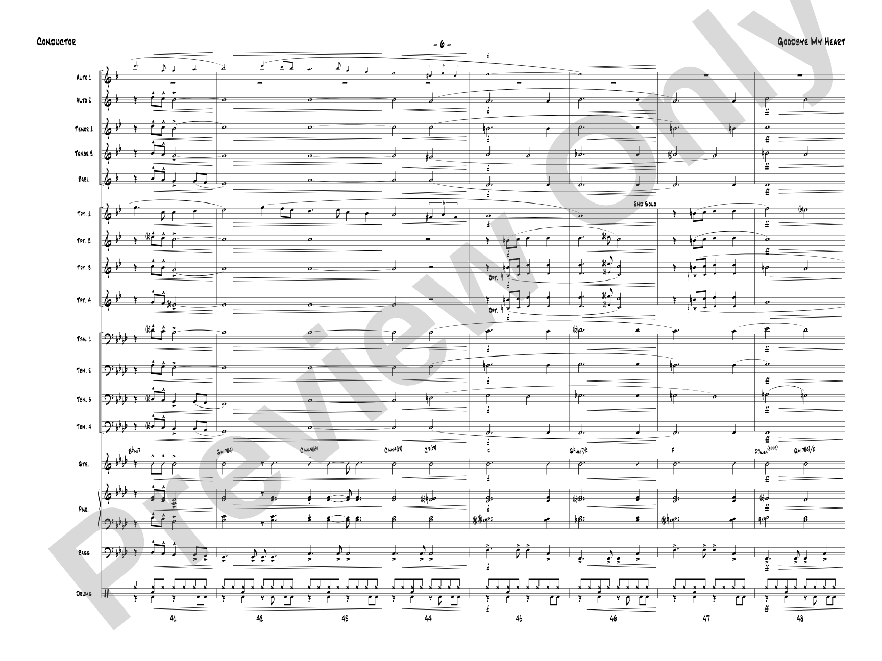 Goodbye My Heart: Jazz Ensemble Conductor Score & Parts