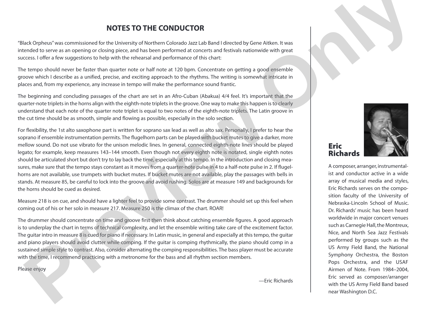 Black Orpheus: Jazz Ensemble Conductor Score & Parts