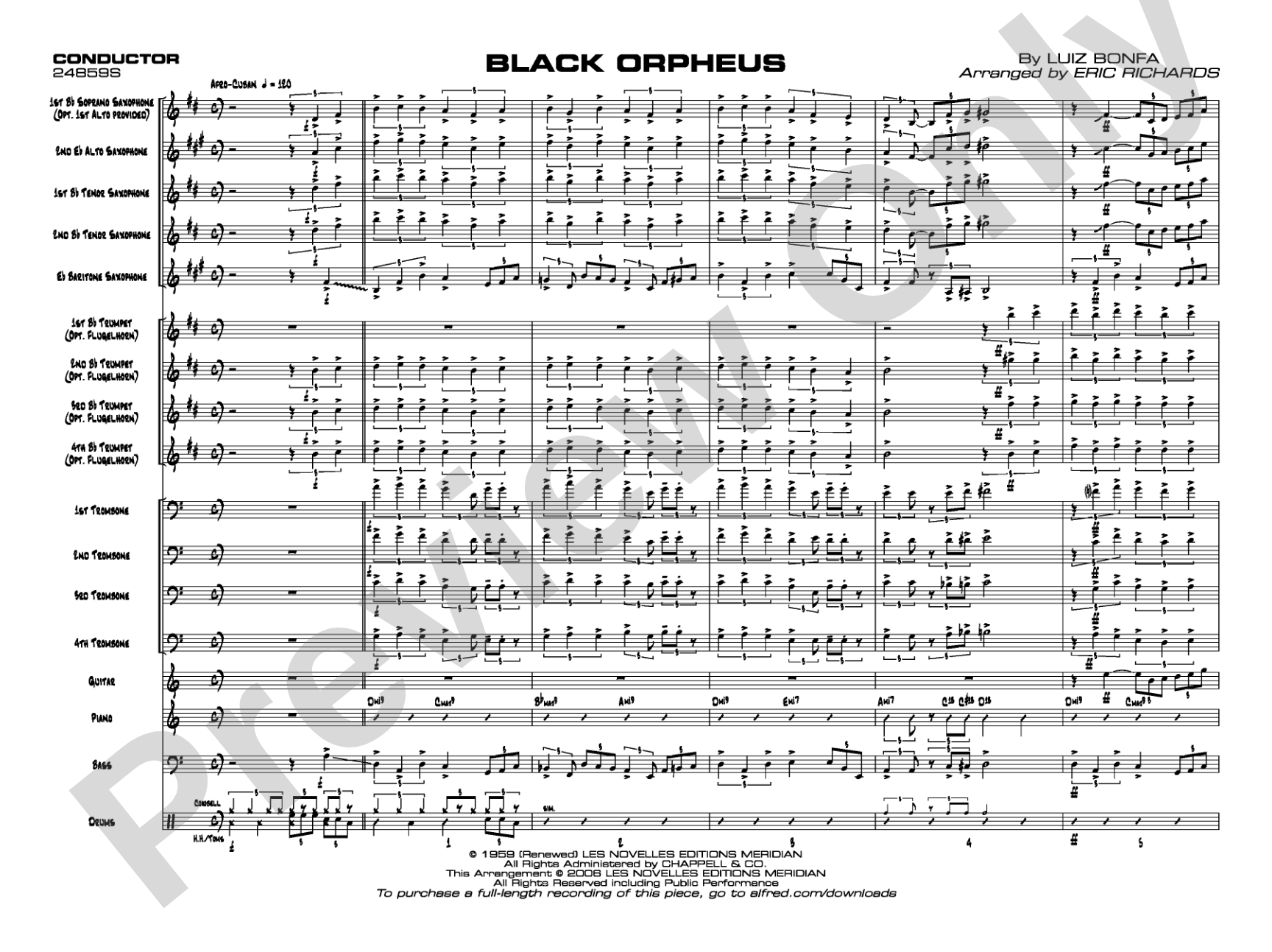 Black Orpheus: Jazz Ensemble Conductor Score & Parts