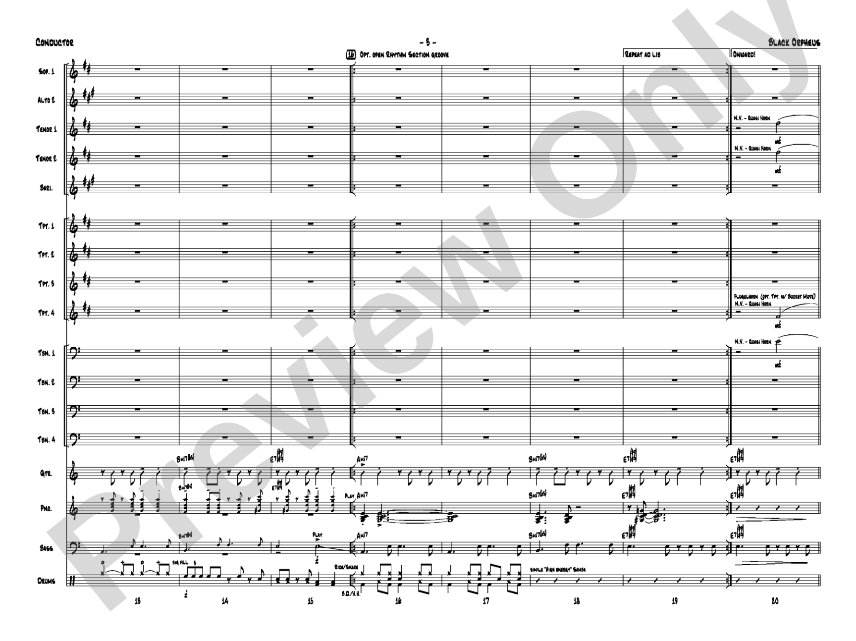 Black Orpheus: Jazz Ensemble Conductor Score & Parts