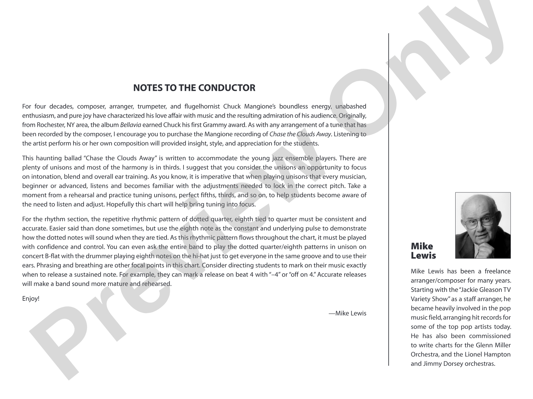 Chase the Clouds Away: Jazz Ensemble Conductor Score & Parts