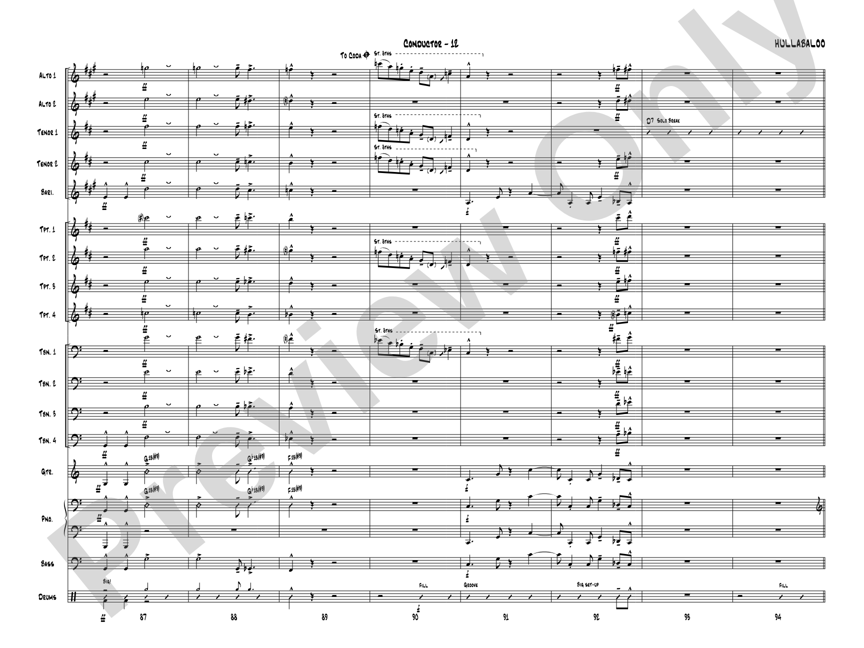 Hullabaloo: Jazz Ensemble Conductor Score & Parts