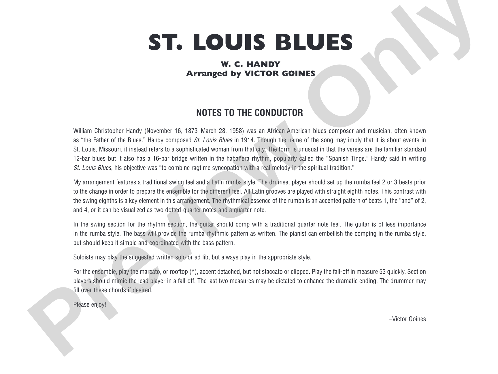 St. Louis Blues: Jazz Ensemble Conductor Score & Parts