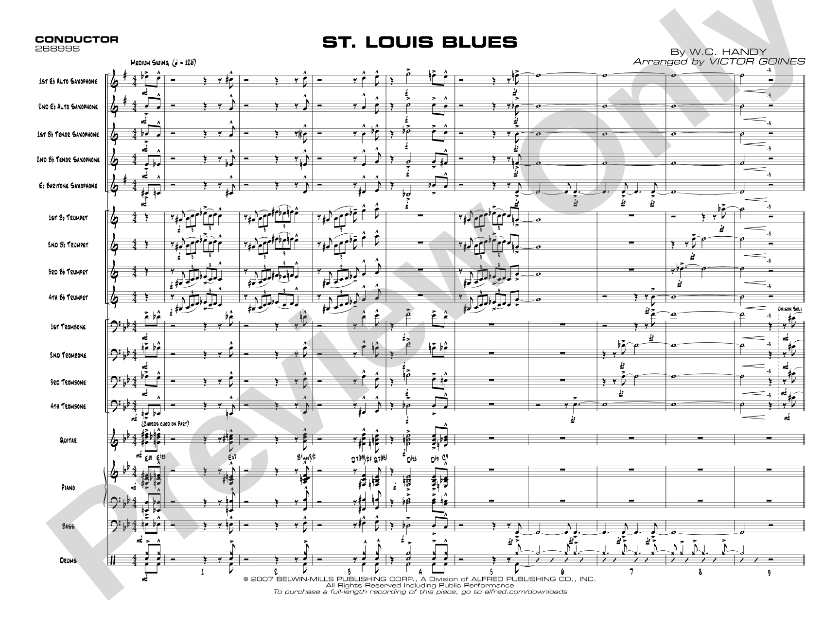 St. Louis Blues: Jazz Ensemble Conductor Score & Parts