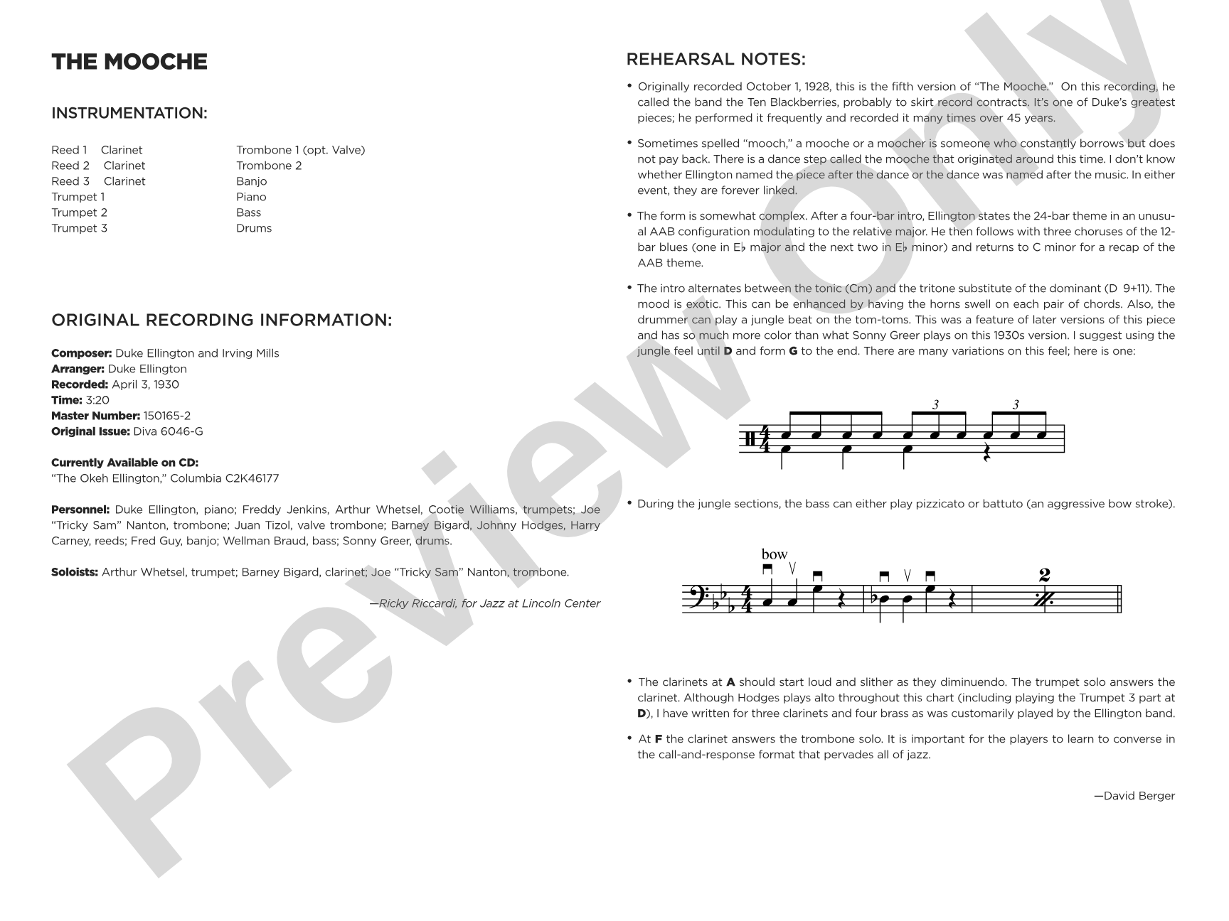 The Mooche: Jazz Ensemble Conductor Score & Parts