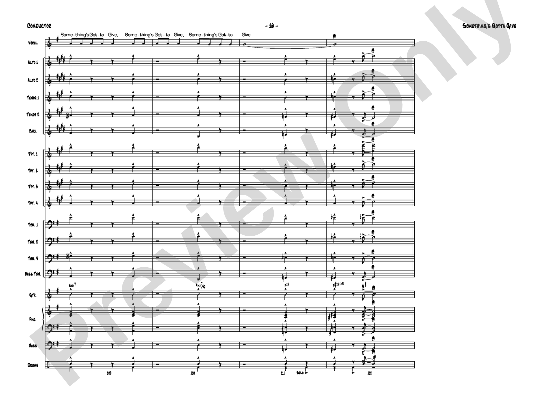 Something's Gotta Give: Vocal Solo with Jazz Ensemble Conductor Score & Parts