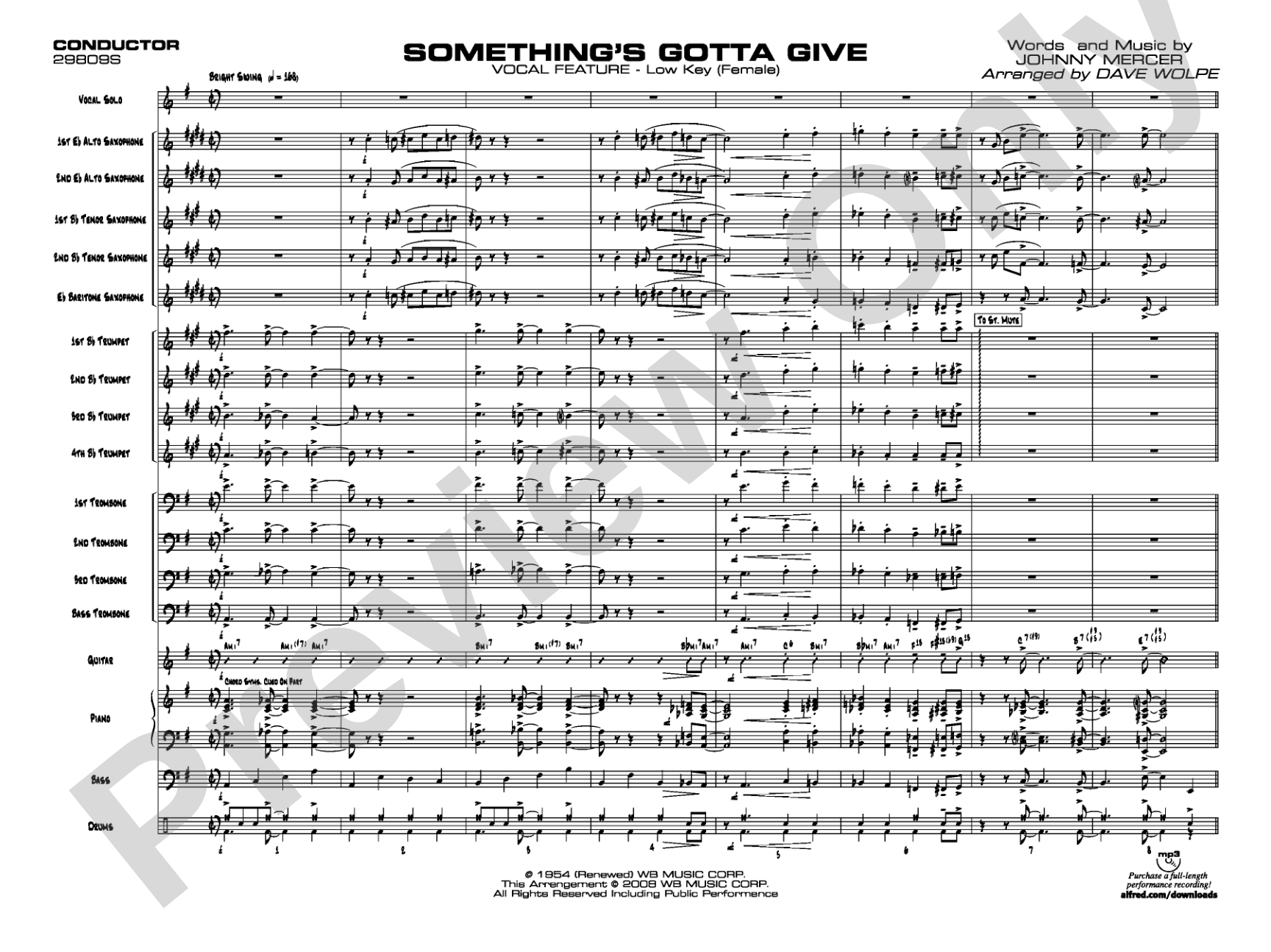 Something's Gotta Give: Vocal Solo with Jazz Ensemble Conductor Score & Parts