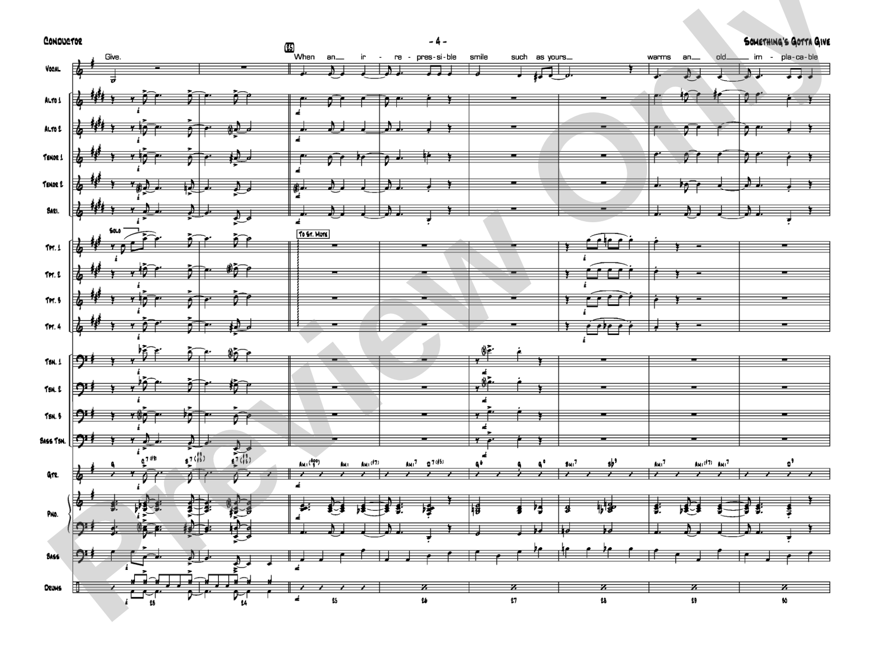 Something's Gotta Give: Vocal Solo with Jazz Ensemble Conductor Score & Parts
