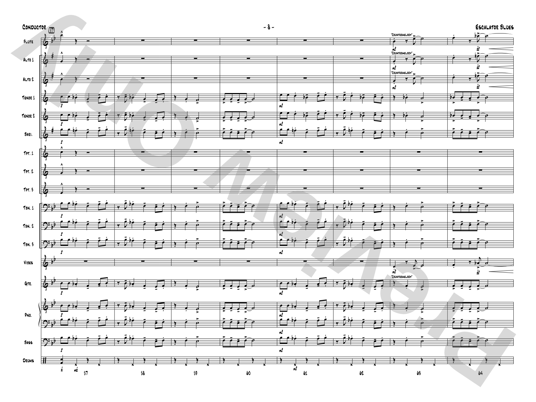 Escalator Blues: Jazz Ensemble Conductor Score & Parts