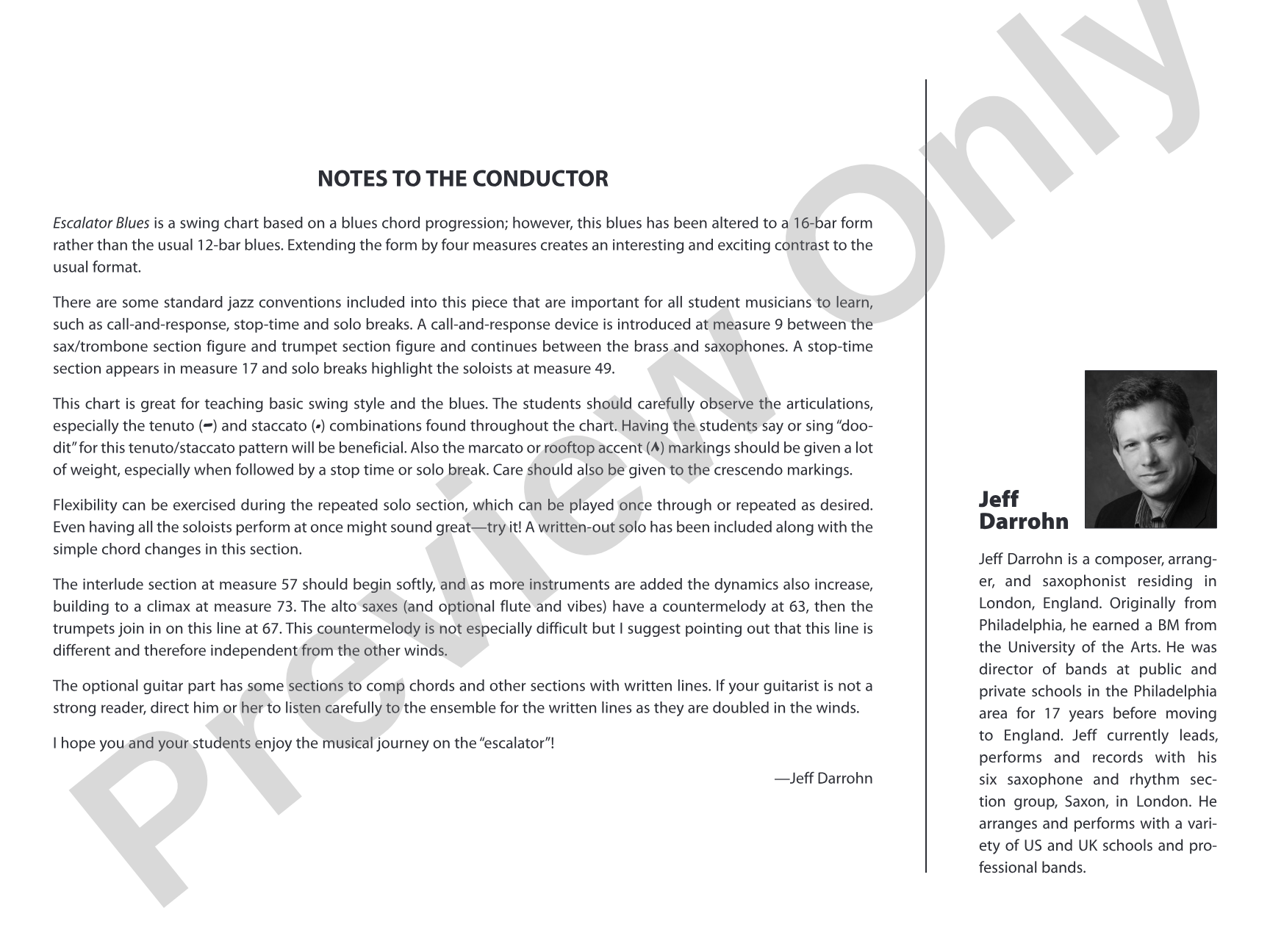 Escalator Blues: Jazz Ensemble Conductor Score & Parts