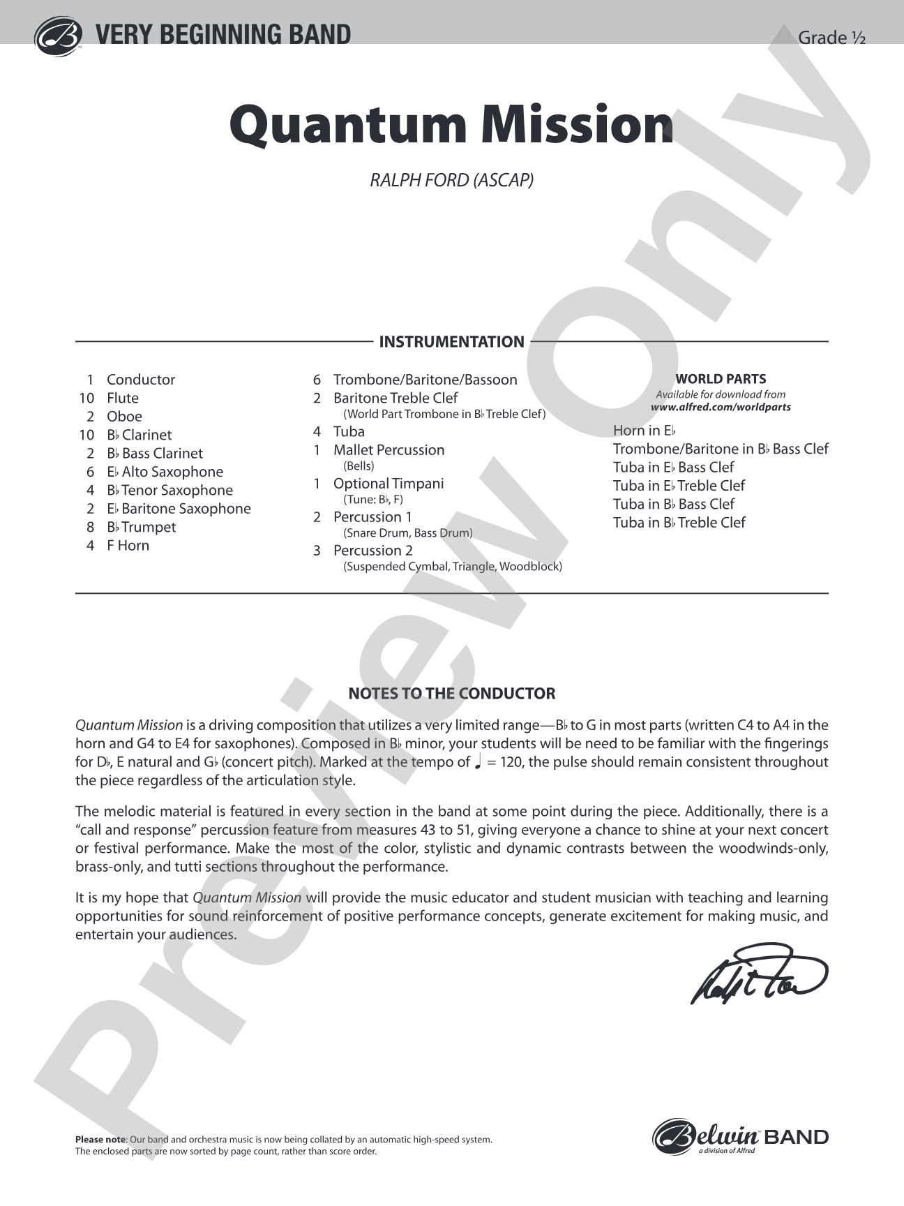 Quantum Mission: Concert Band Conductor Score & Parts