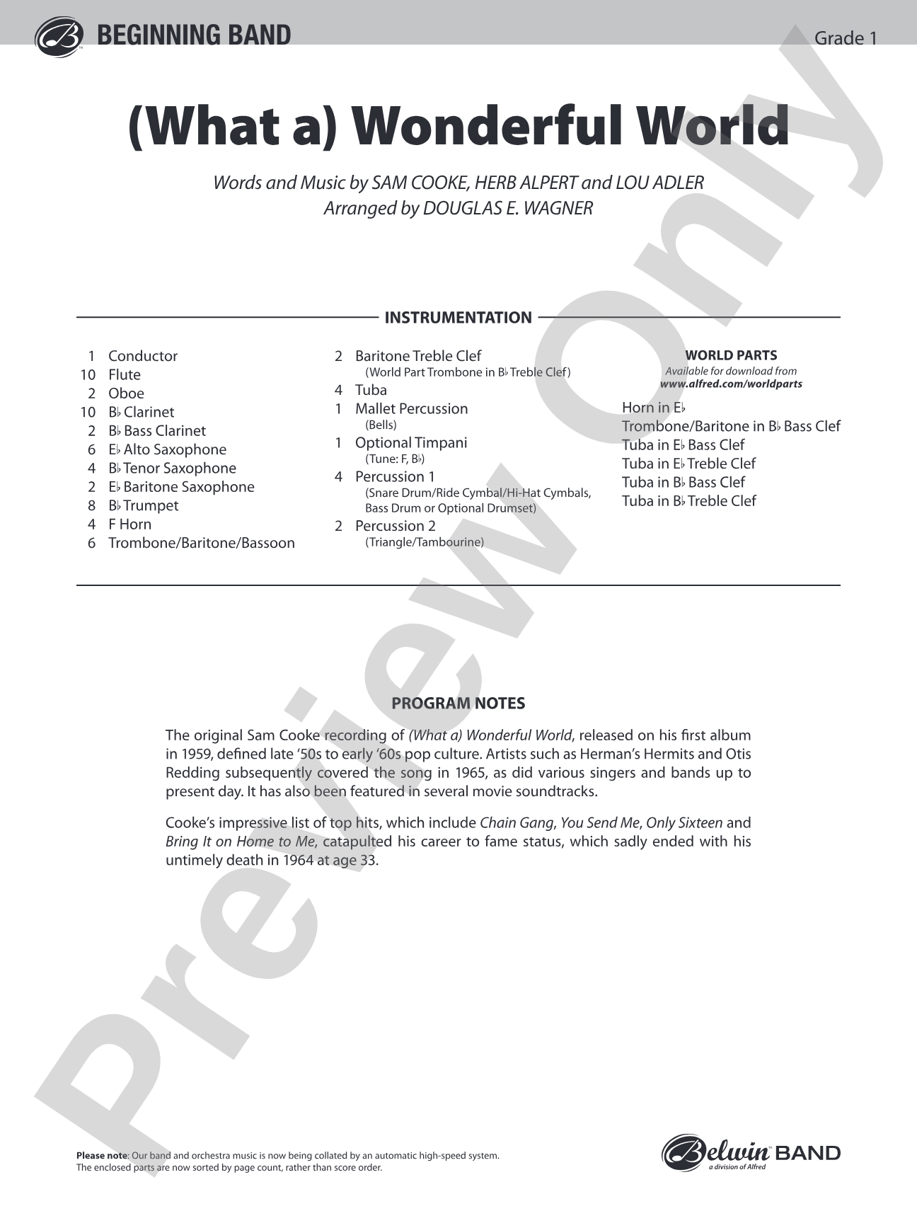 (What a) Wonderful World: Concert Band Conductor Score & Parts