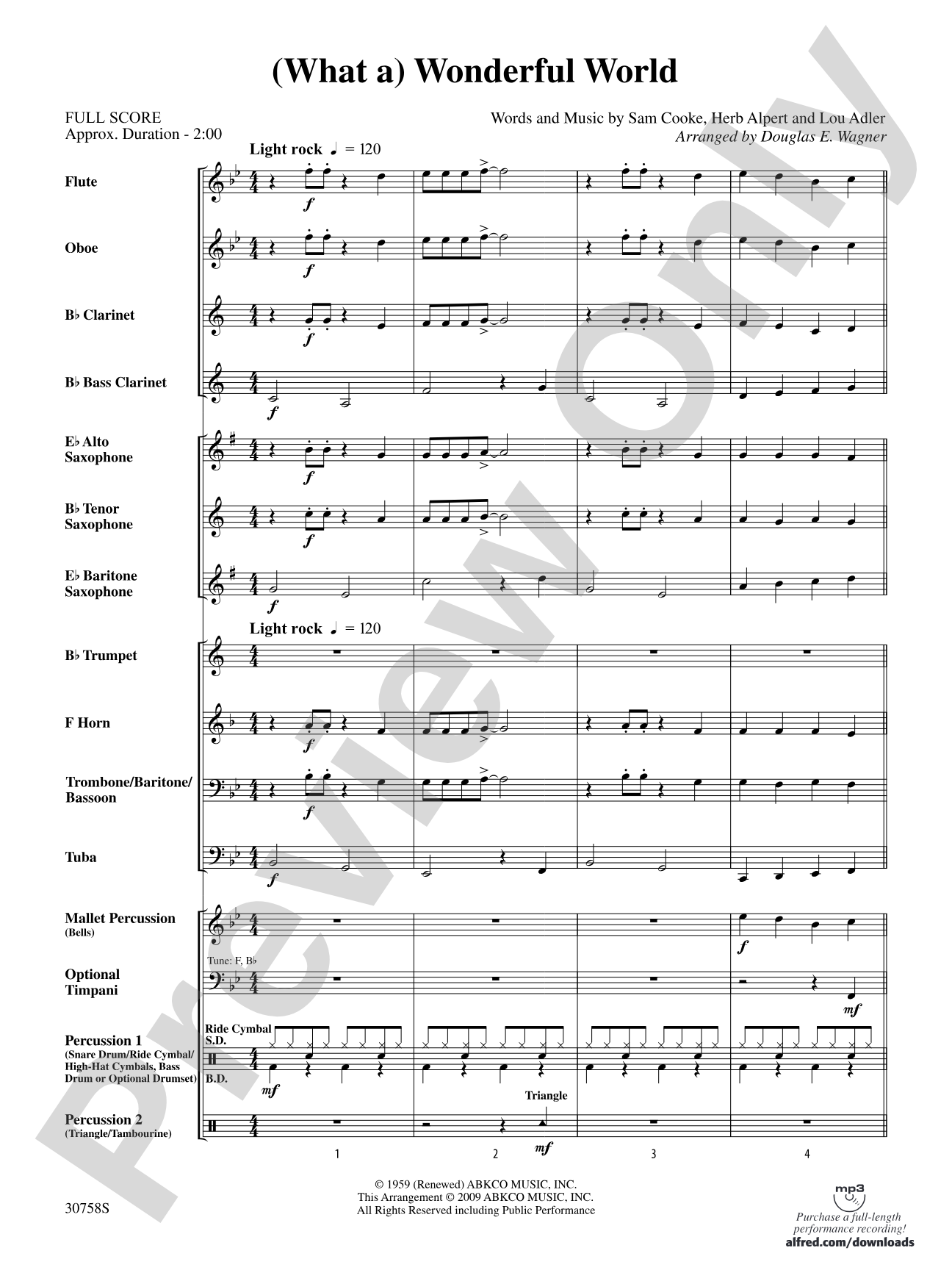 (What a) Wonderful World: Concert Band Conductor Score & Parts