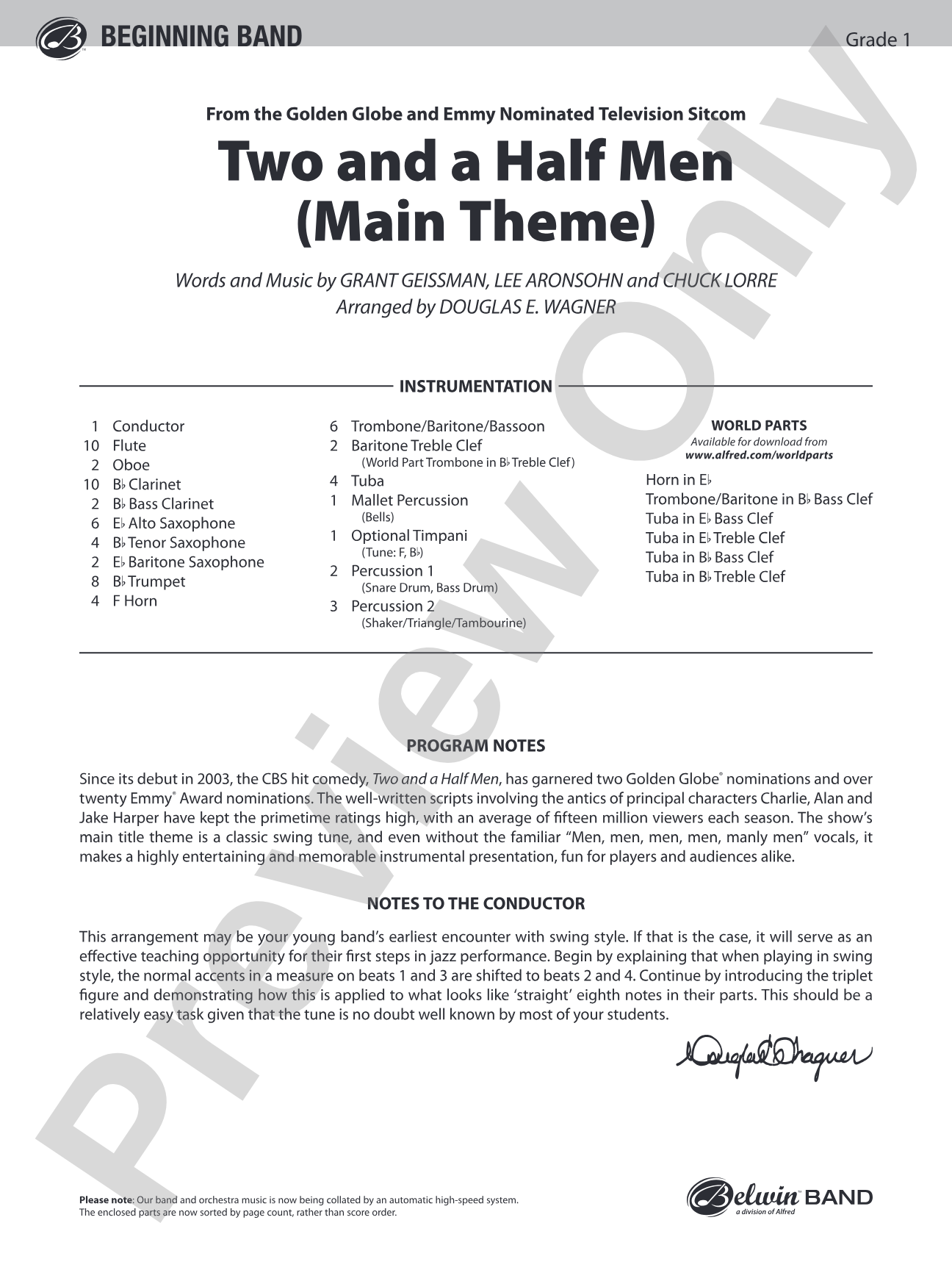 Two and a Half Men (Main Theme): Concert Band Conductor Score & Parts