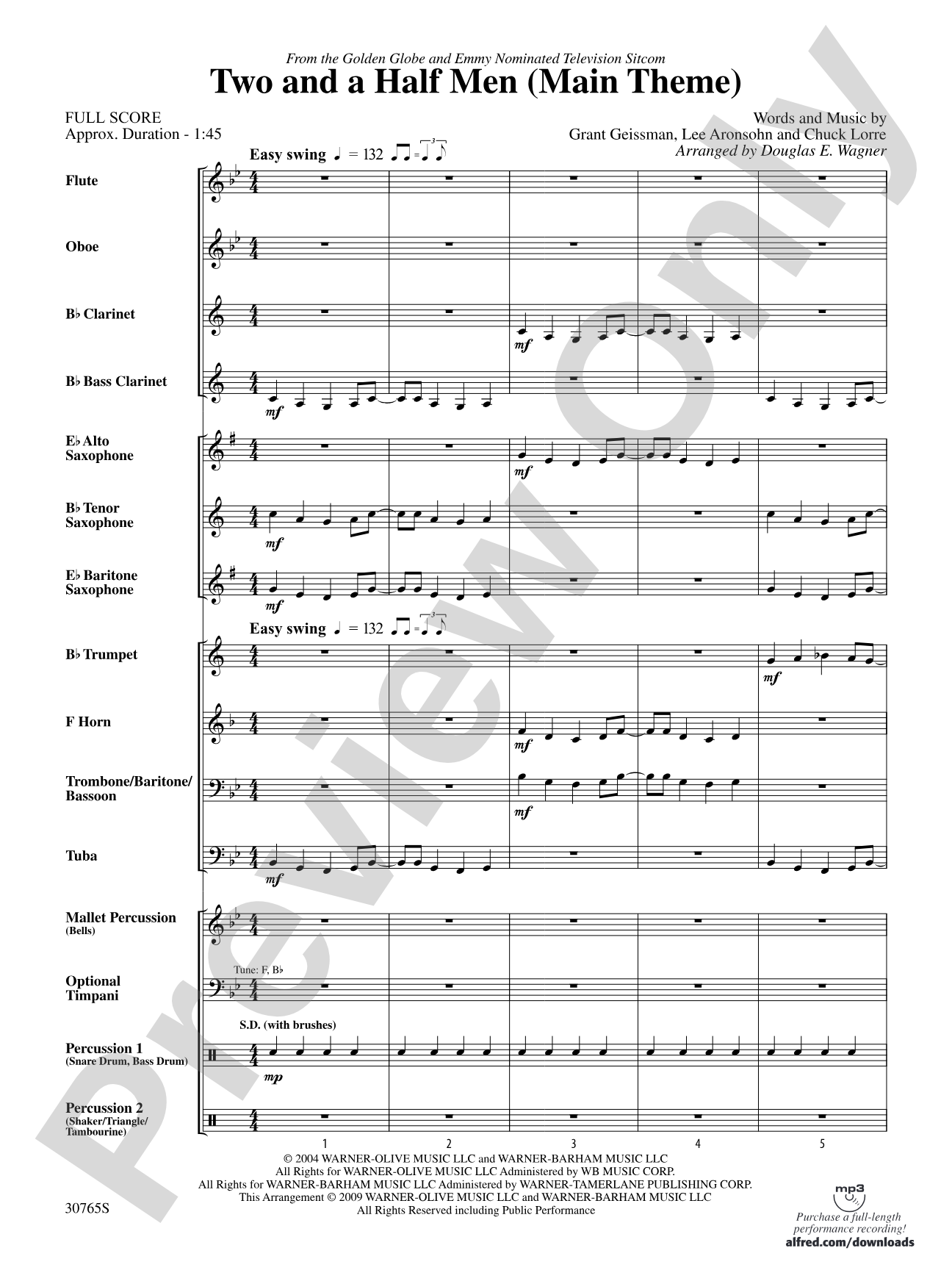 Two and a Half Men (Main Theme): Concert Band Conductor Score & Parts