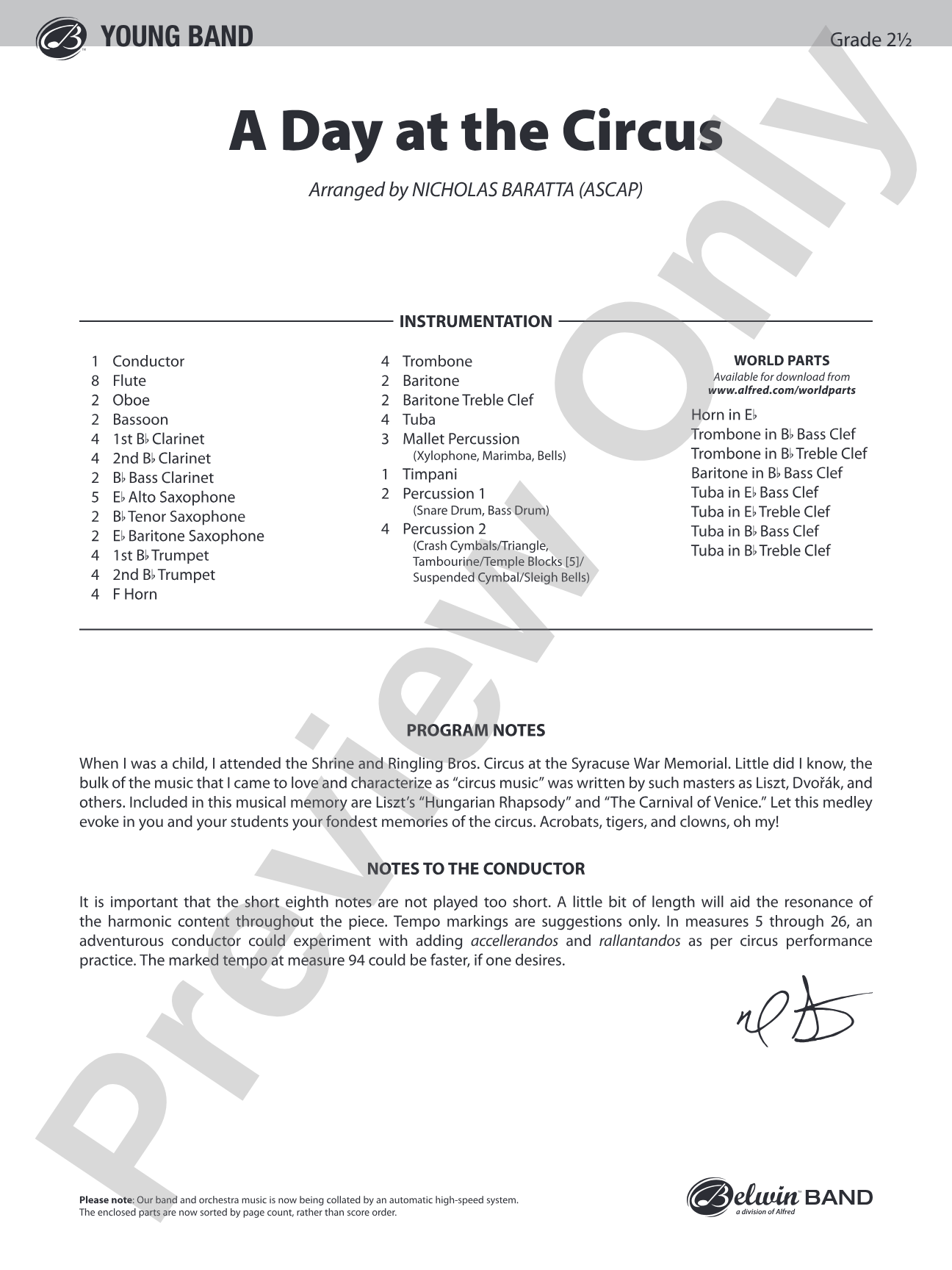 A Day at the Circus: Concert Band Conductor Score & Parts