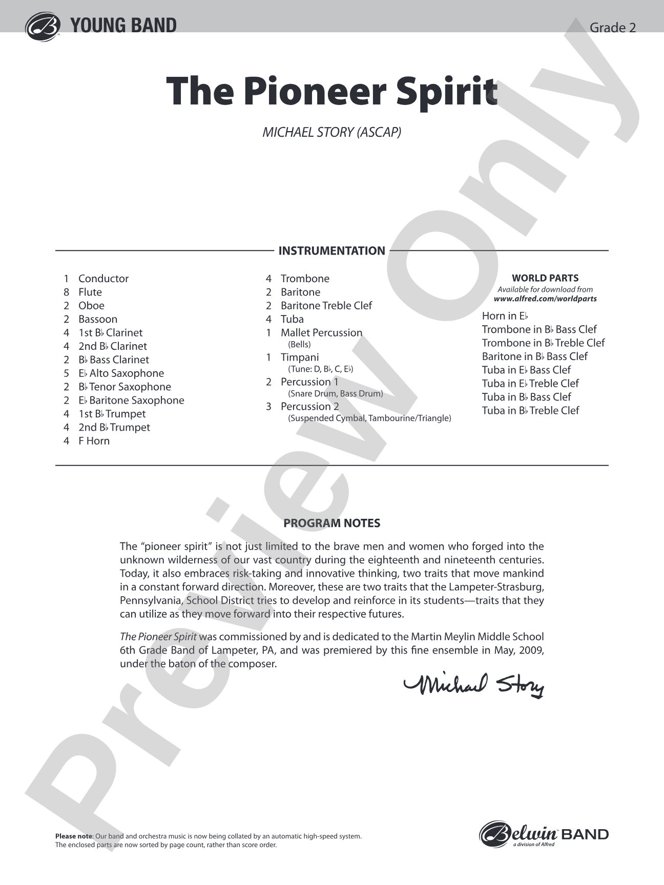 The Pioneer Spirit: Concert Band Conductor Score & Parts